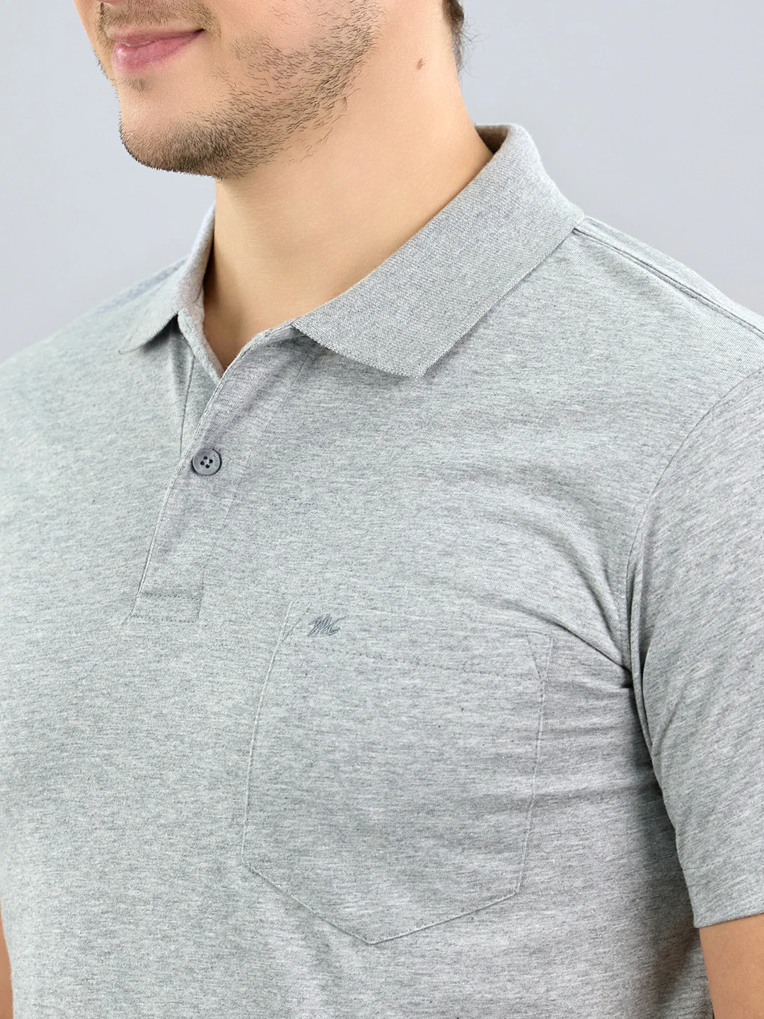 Men Grey Solid Polo Collar Half Sleeve T-Shirt - Image 4