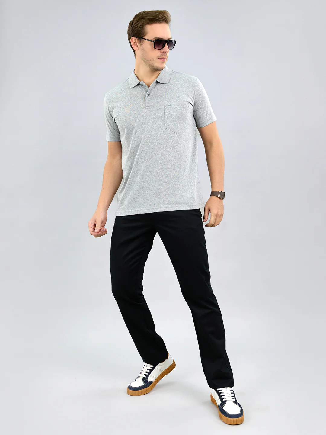 Men Grey Solid Polo Collar Half Sleeve T-Shirt - Image 8