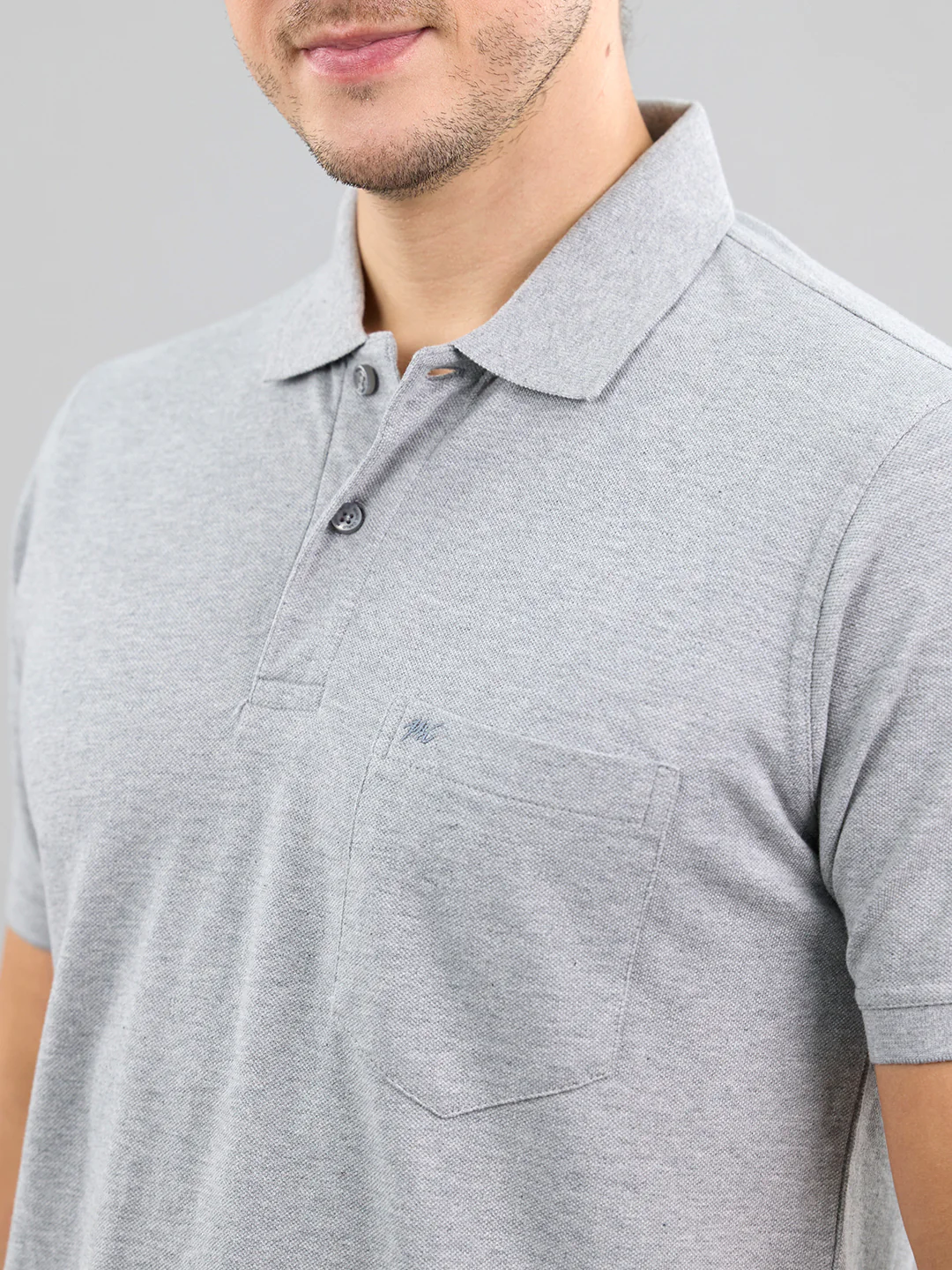 Men Grey Solid Polo Collar Half Sleeve T-Shirt - Image 4