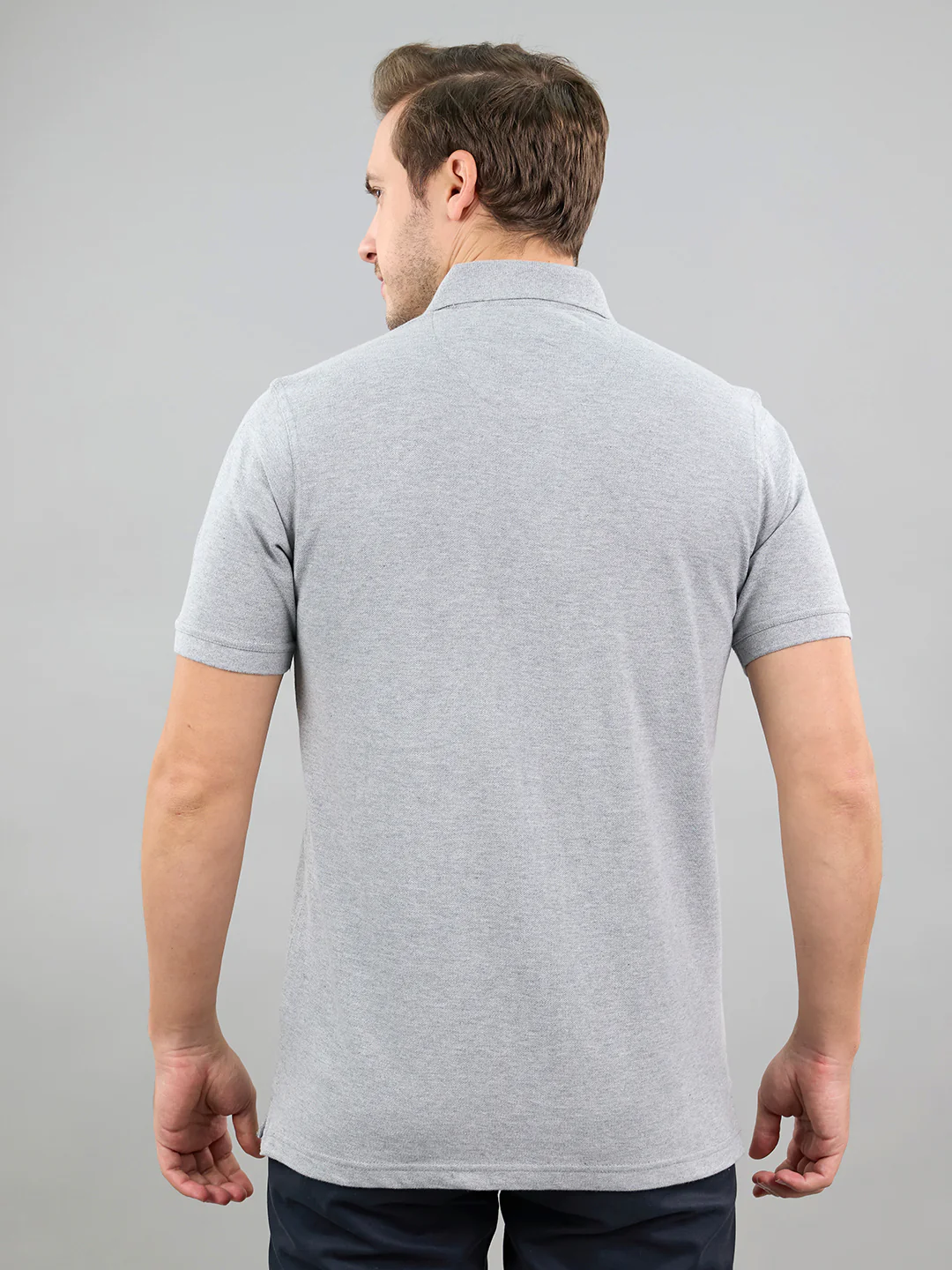 Men Grey Solid Polo Collar Half Sleeve T-Shirt - Image 5