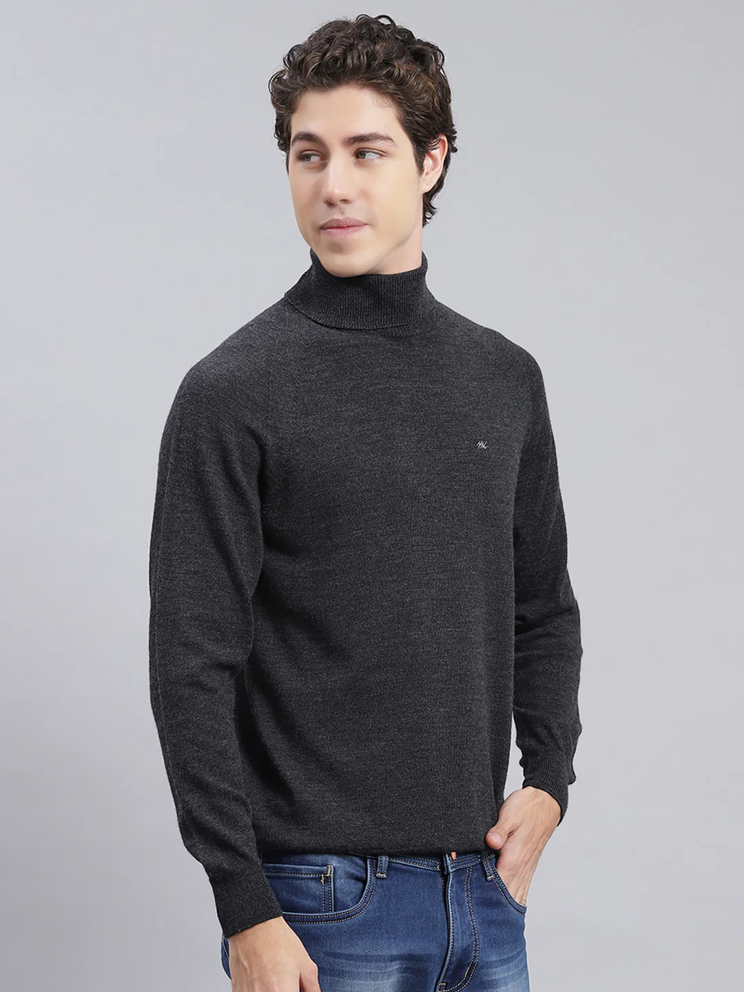 Men Grey Solid Pure wool Pullover - Image 3