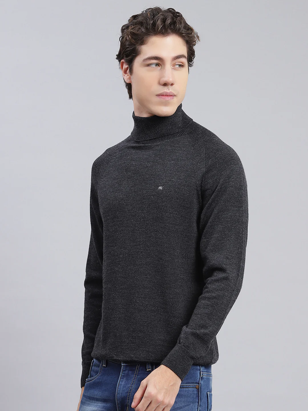 Men Grey Solid Pure wool Pullover - Image 4