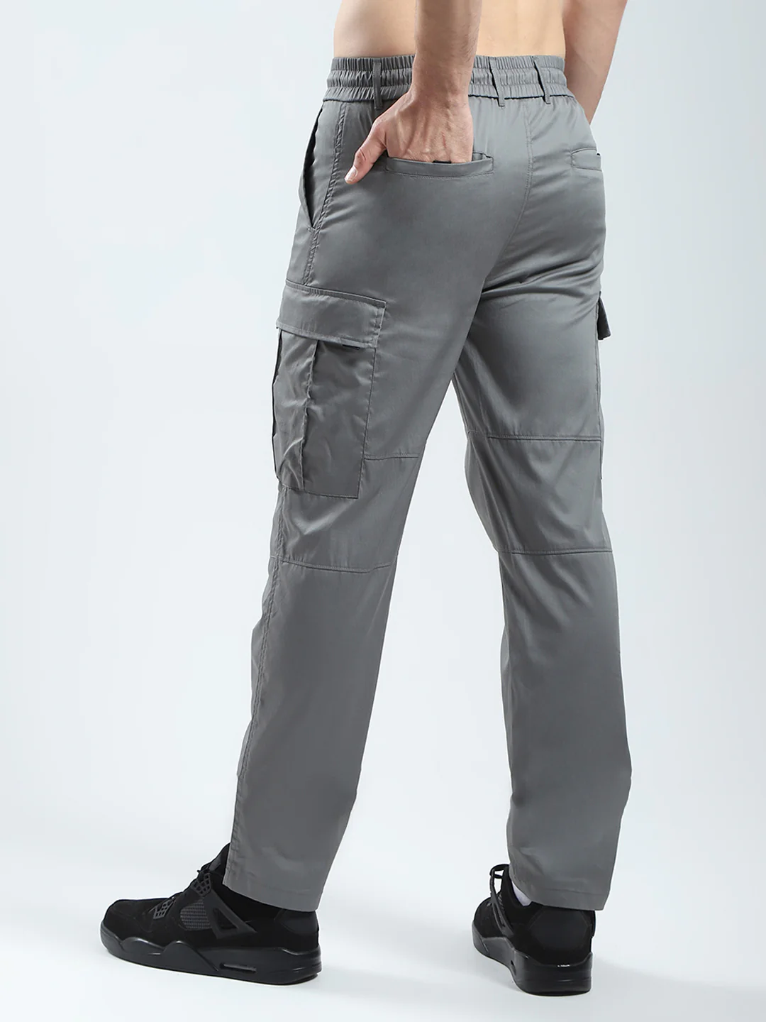 Men Grey Solid Regular Fit Cargo - Image 5