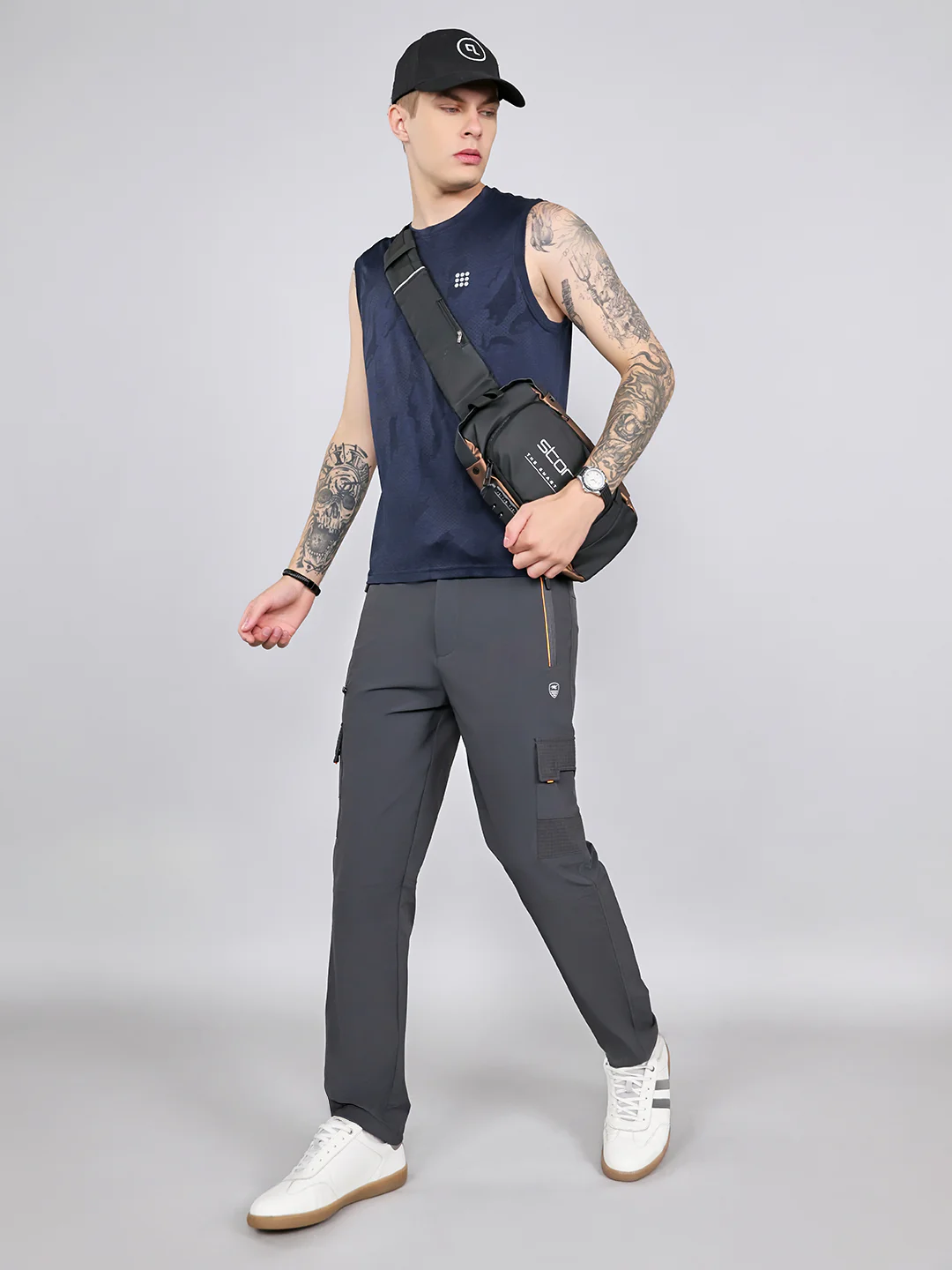 Men Grey Solid Regular Fit Cargo - Image 6