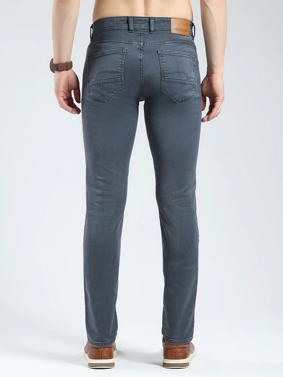 Men Grey Solid Narrow Fit Denim - Image 5
