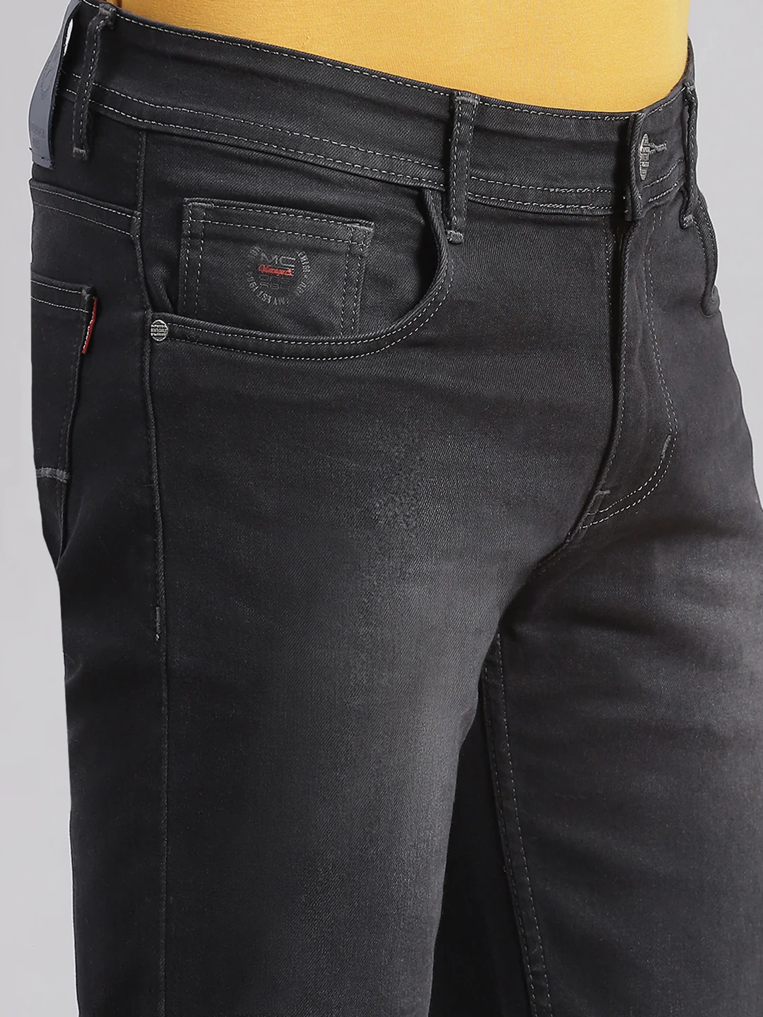 Men Grey Solid Regular Fit Denims - Image 6