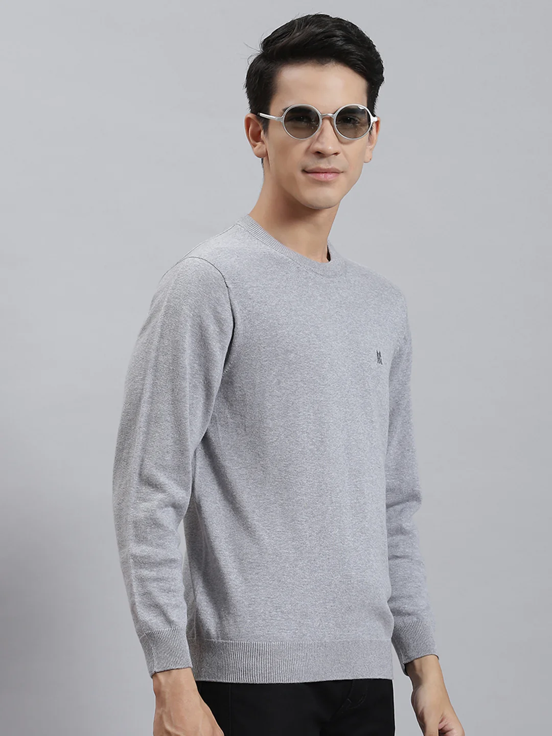 Men Grey Solid Round Neck Full Sleeve Sweaters/Pullovers - Image 4