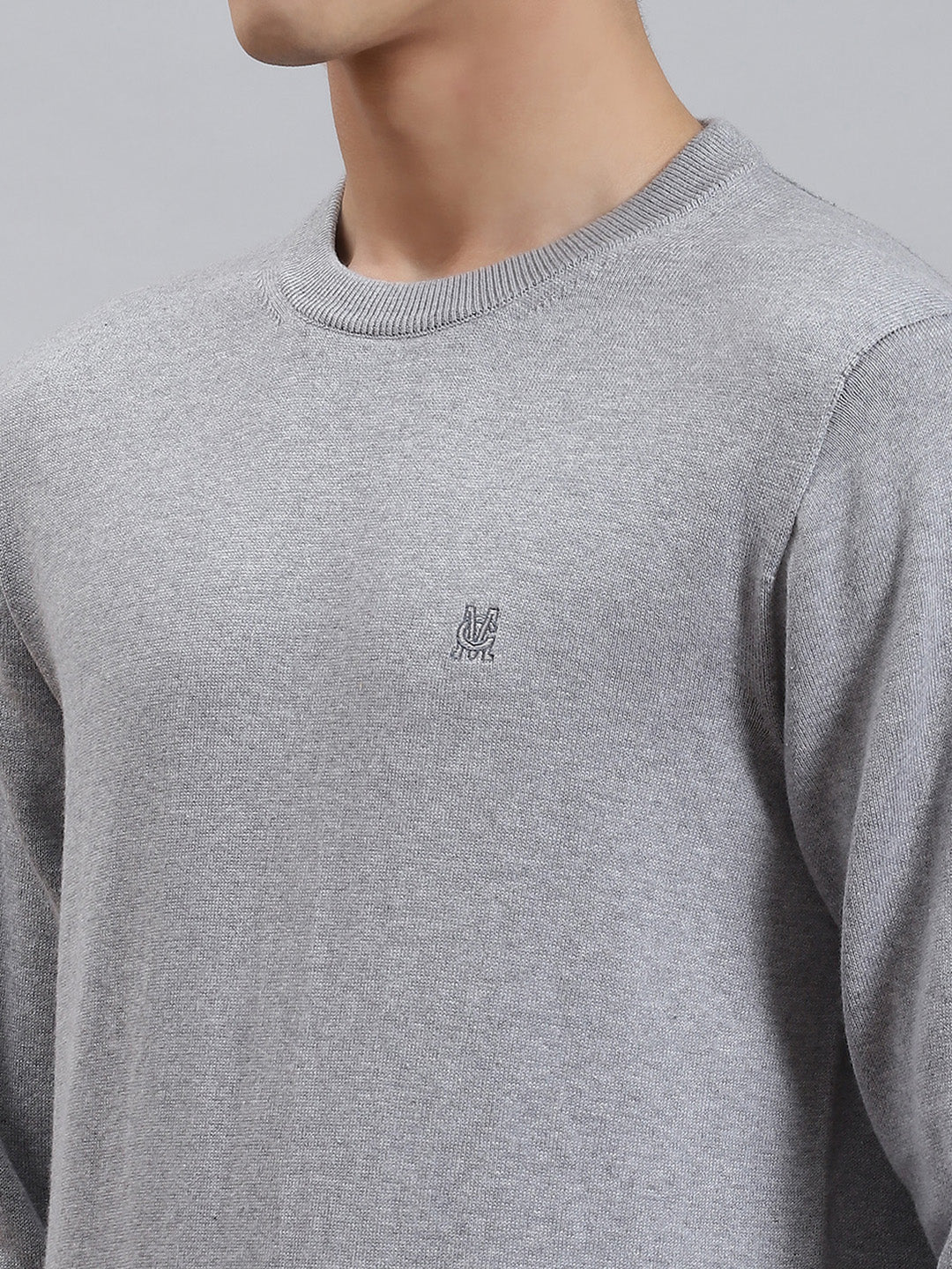 Men Grey Solid Round Neck Full Sleeve Sweaters/Pullovers - Image 6