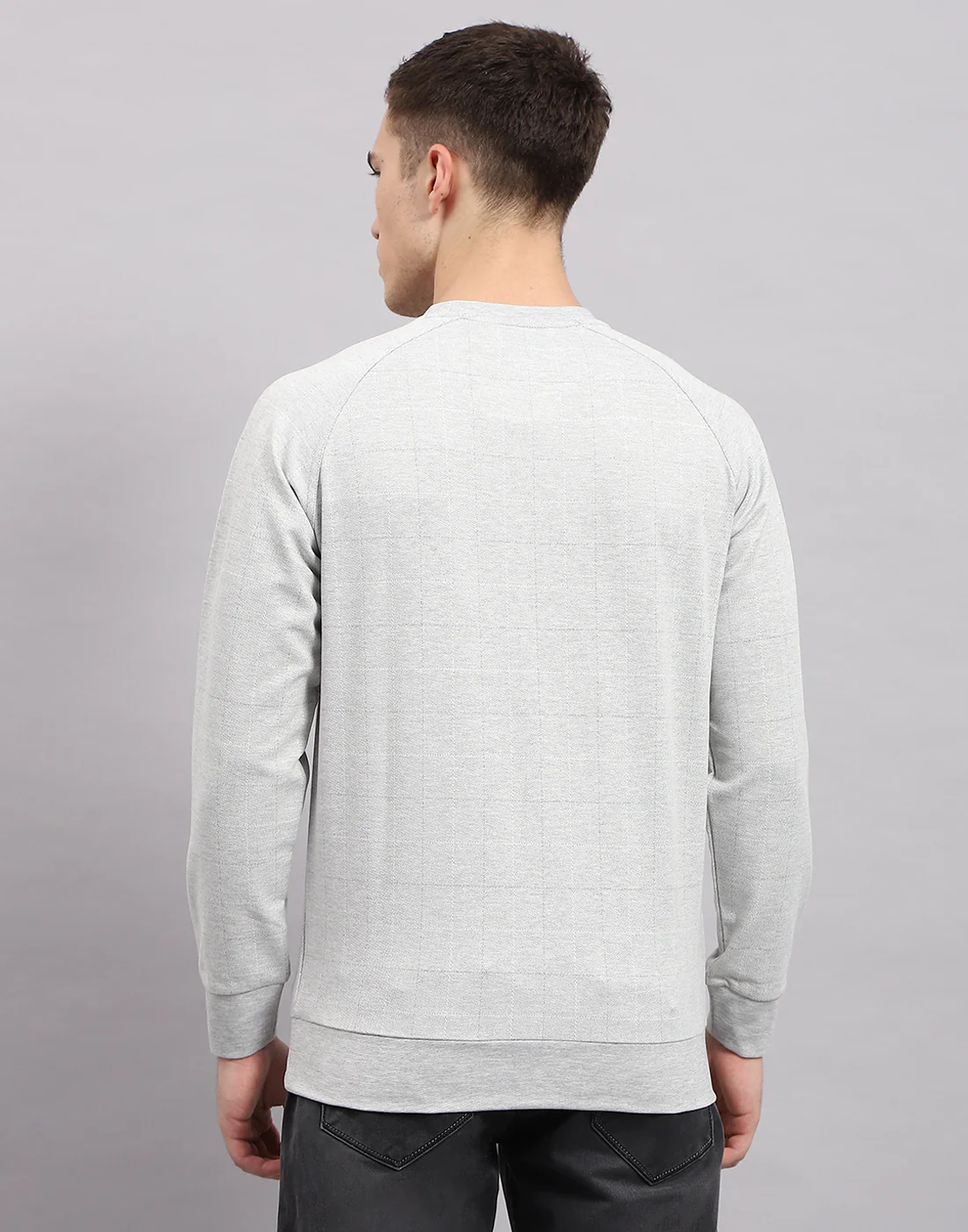 Men Grey Solid Round Neck Full Sleeve Sweatshirt - Image 5