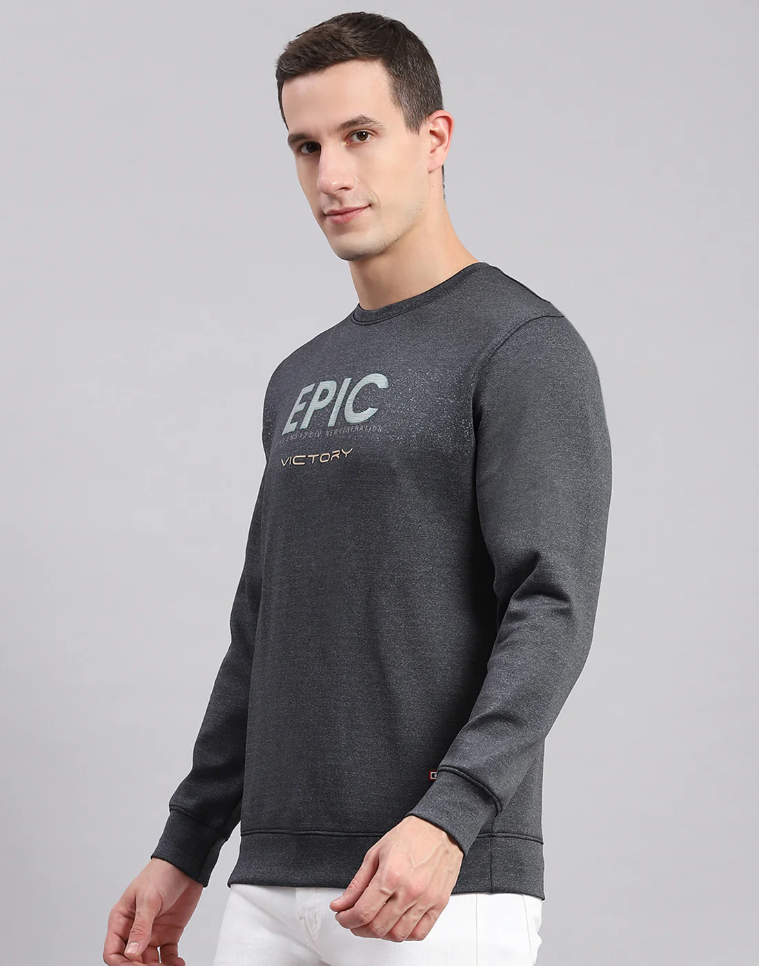 Men Grey Solid Round Neck Full Sleeve Sweatshirts - Image 3