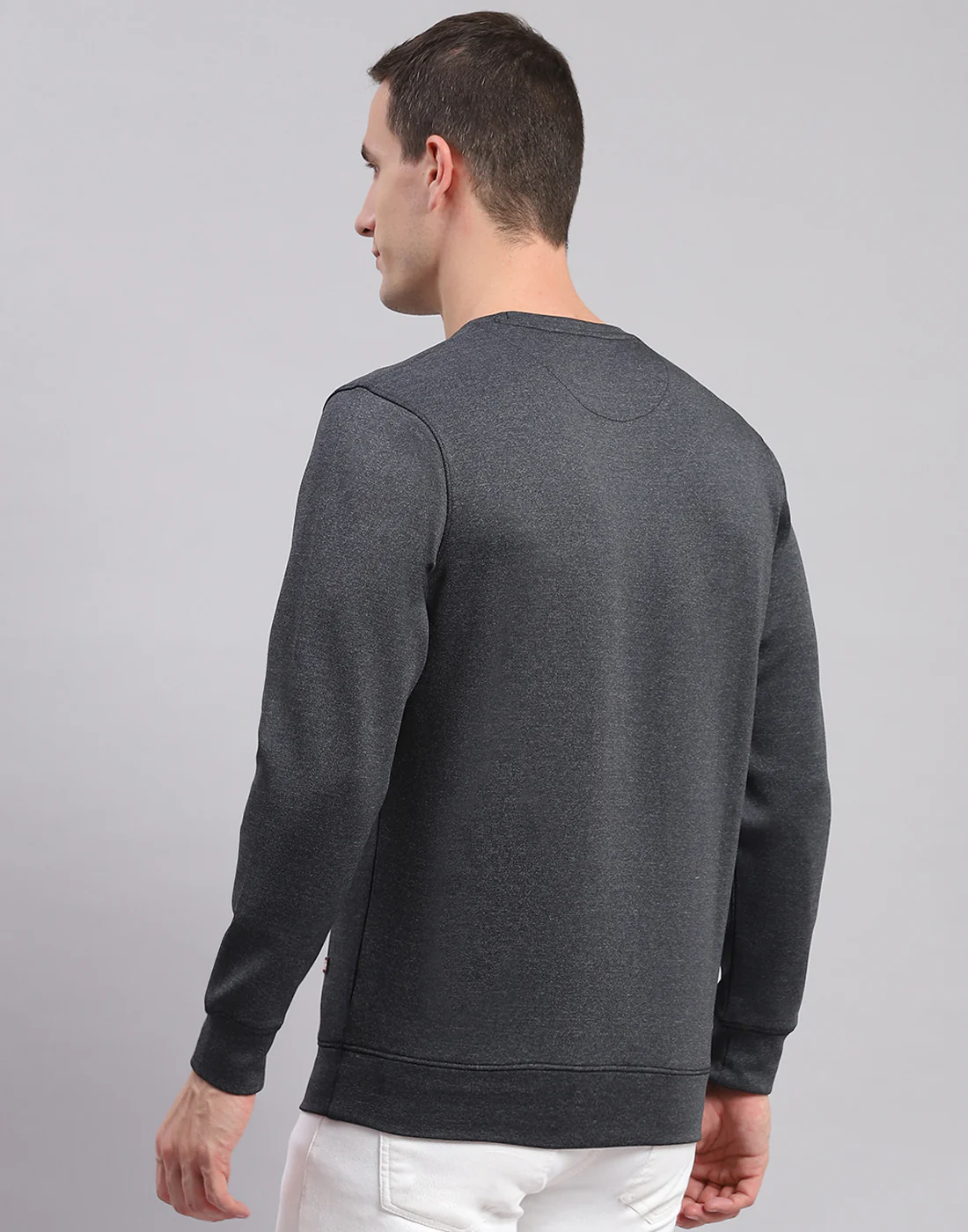 Men Grey Solid Round Neck Full Sleeve Sweatshirts - Image 5