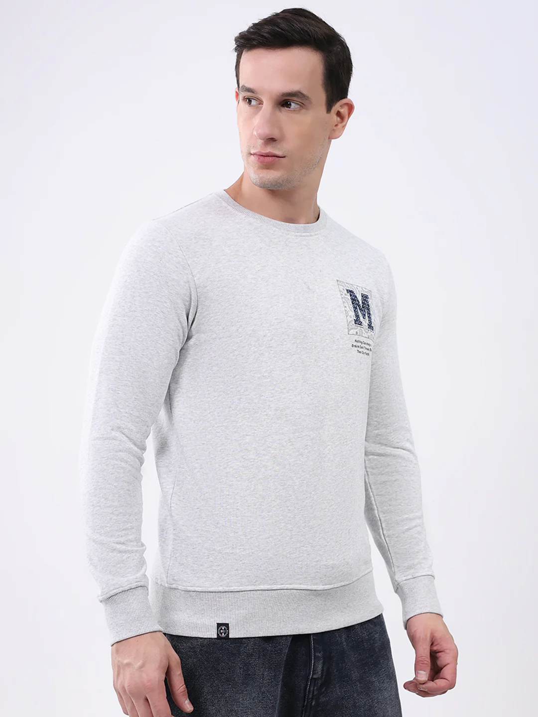 Men Grey Solid Round Neck Full Sleeve Winter T-Shirt - Image 4