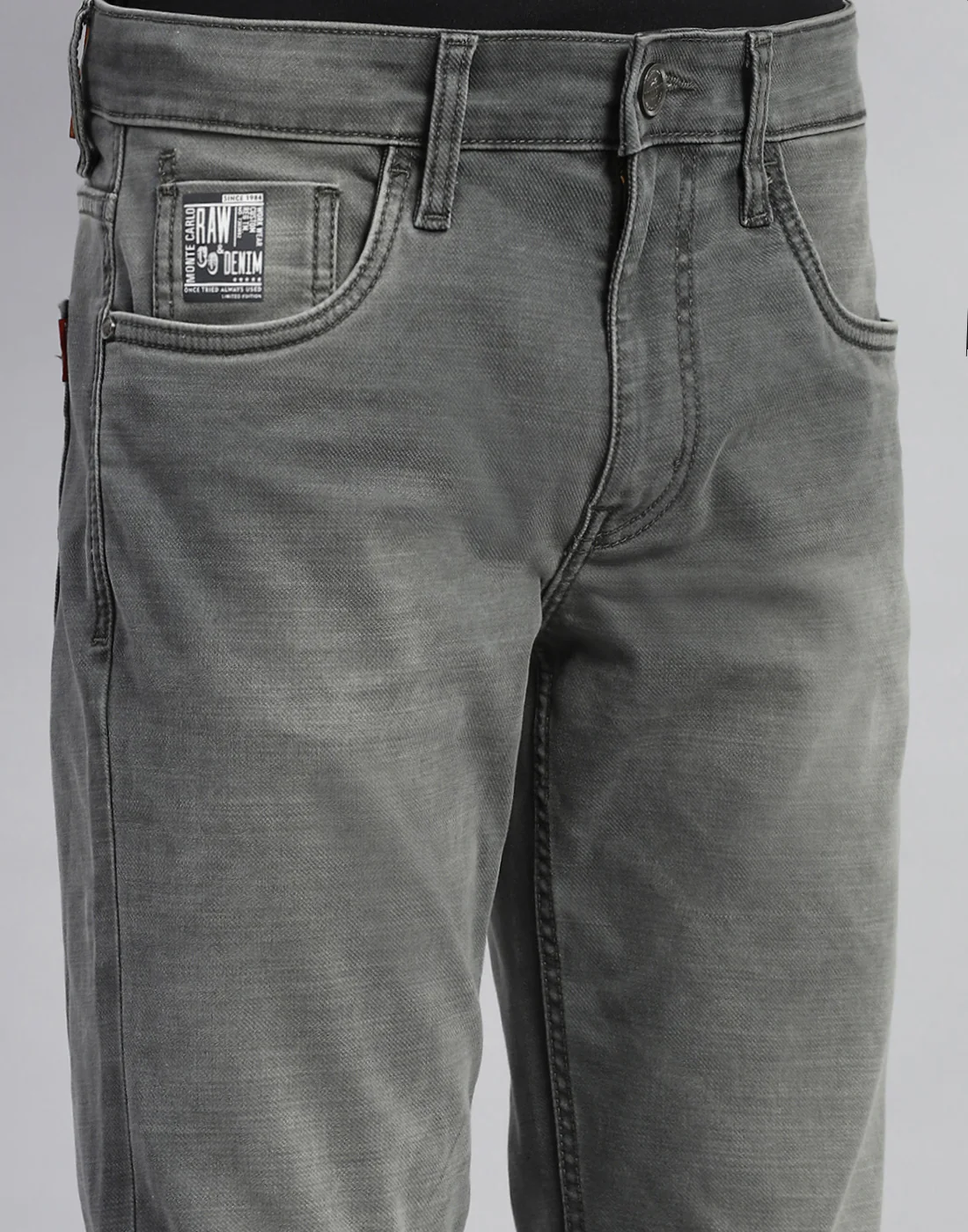 Men Grey Solid Skinny Fit Denim - Image 6