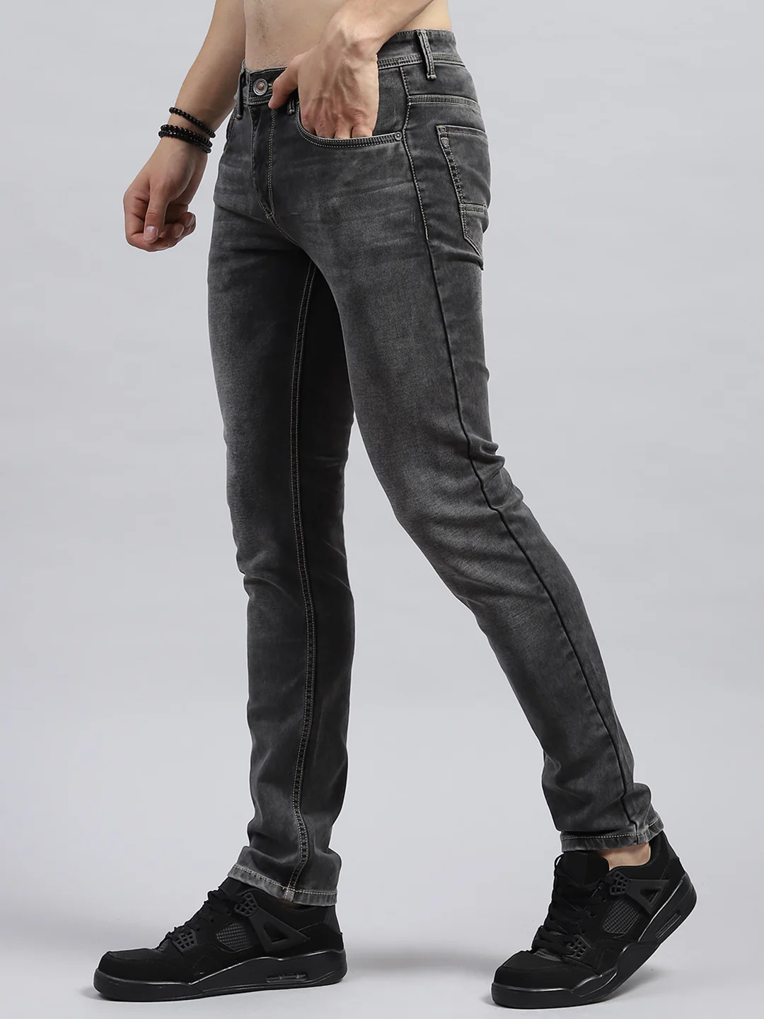 Men Grey Solid Skinny Fit Denim - Image 3