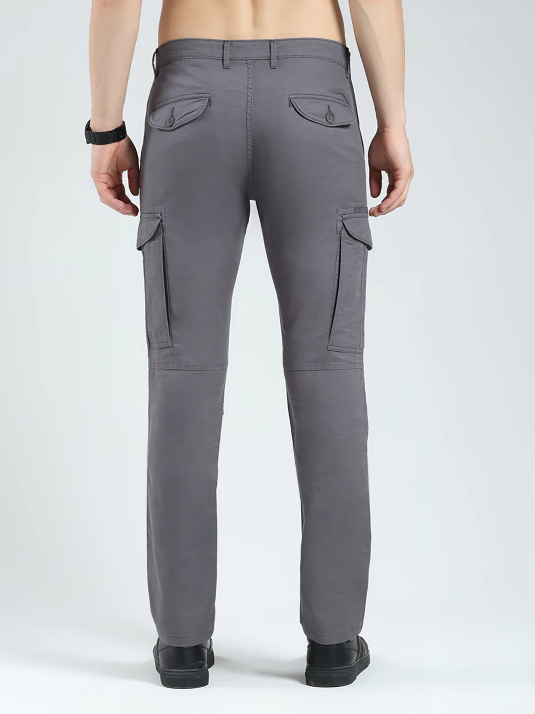 Men Grey Solid Slim Fit Cargo - Image 5