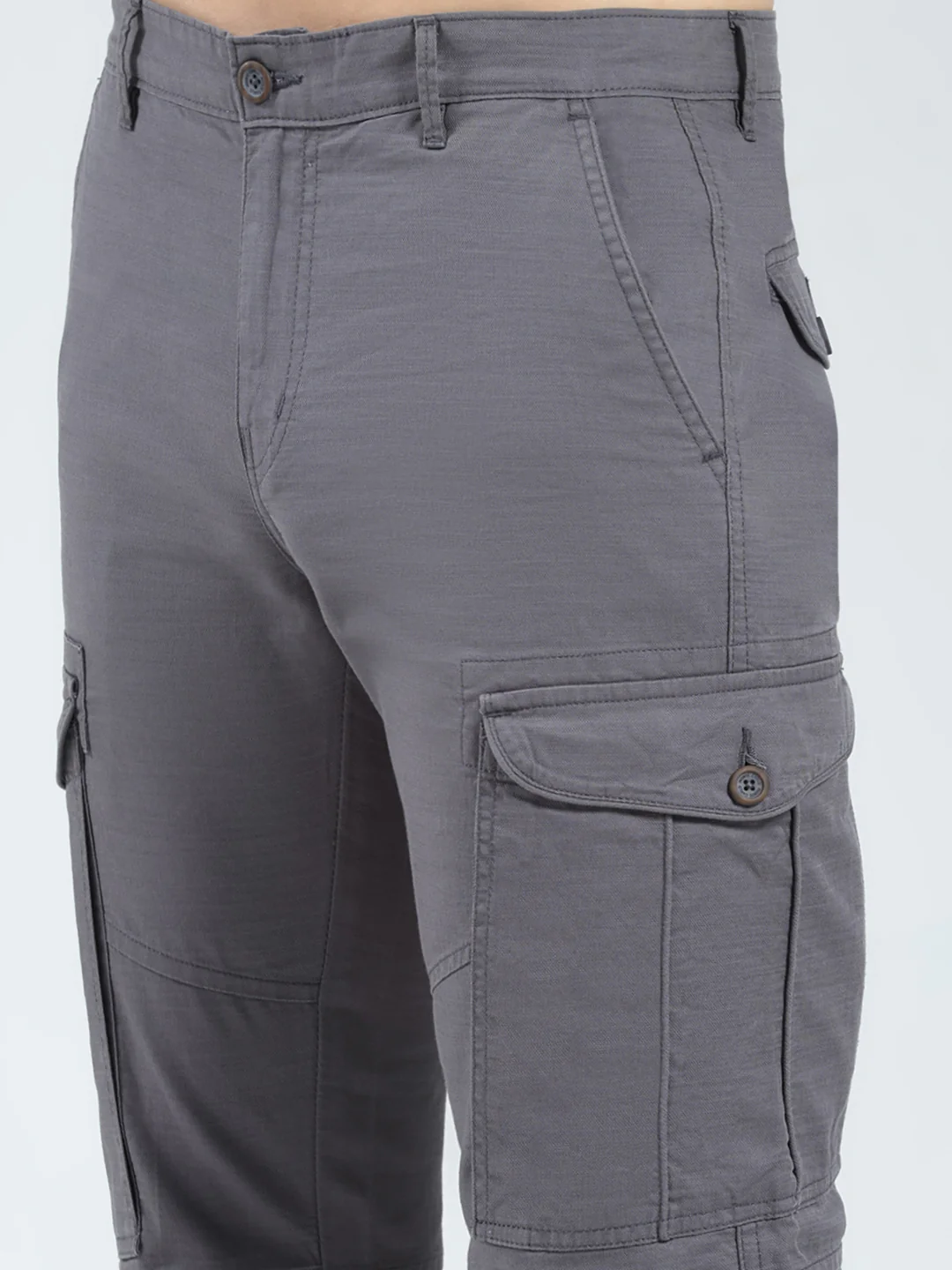Men Grey Solid Slim Fit Cargo - Image 6