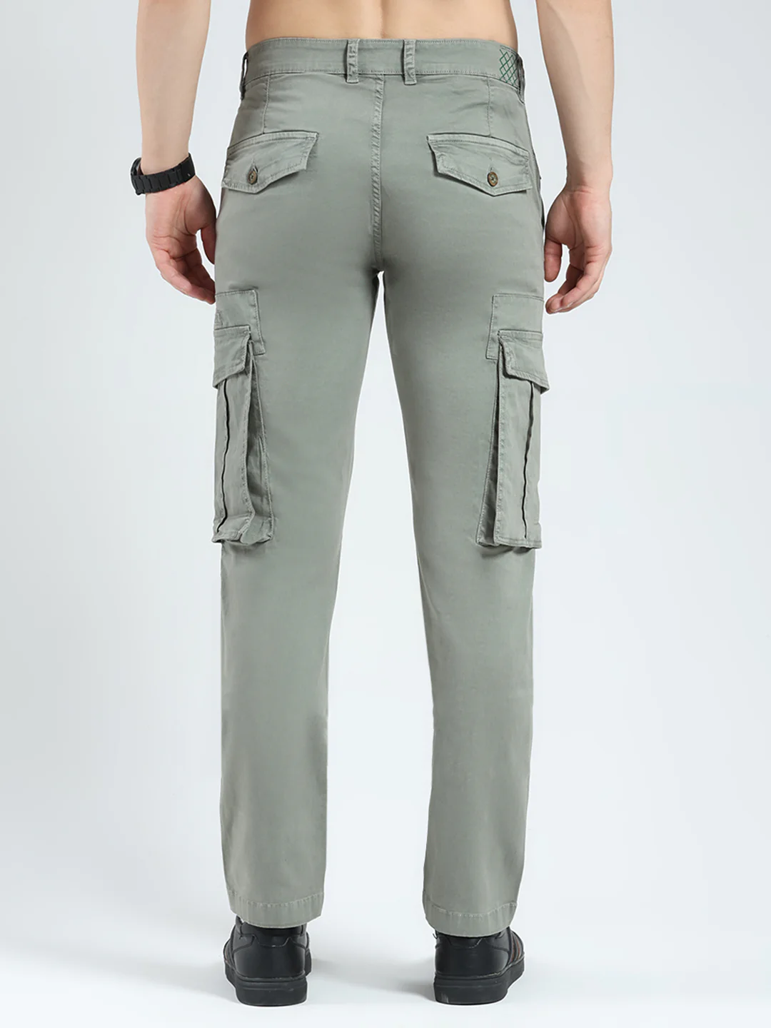 Men Grey Solid Slim Fit Cargo - Image 5