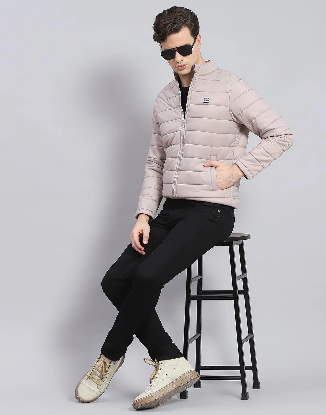 Rock.it Men Grey Solid Stand Collar Full Sleeve Jacket - Image 2