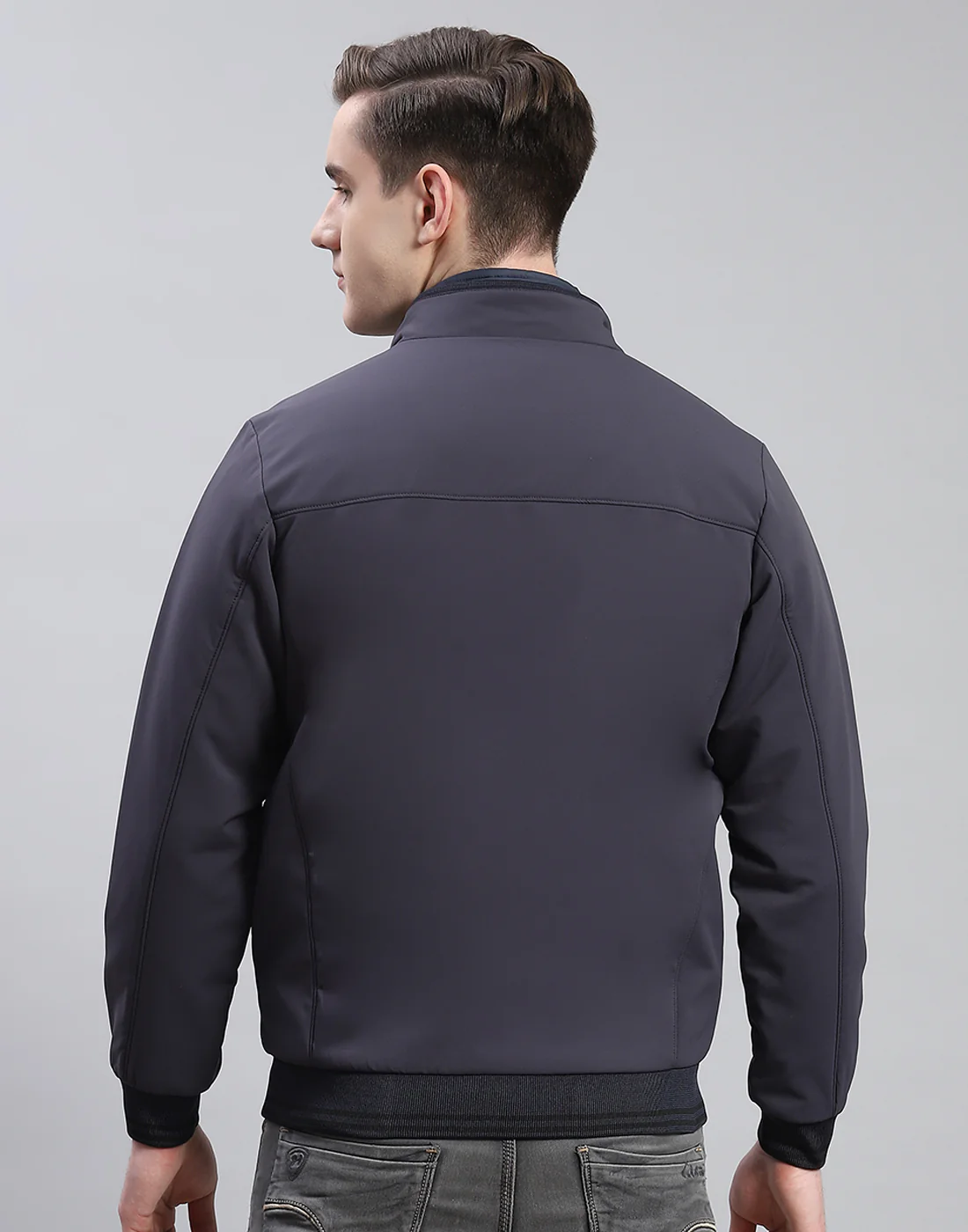Men Grey Solid Stand Collar Full Sleeve Reversible Jacket - 2 Pc set - Image 10