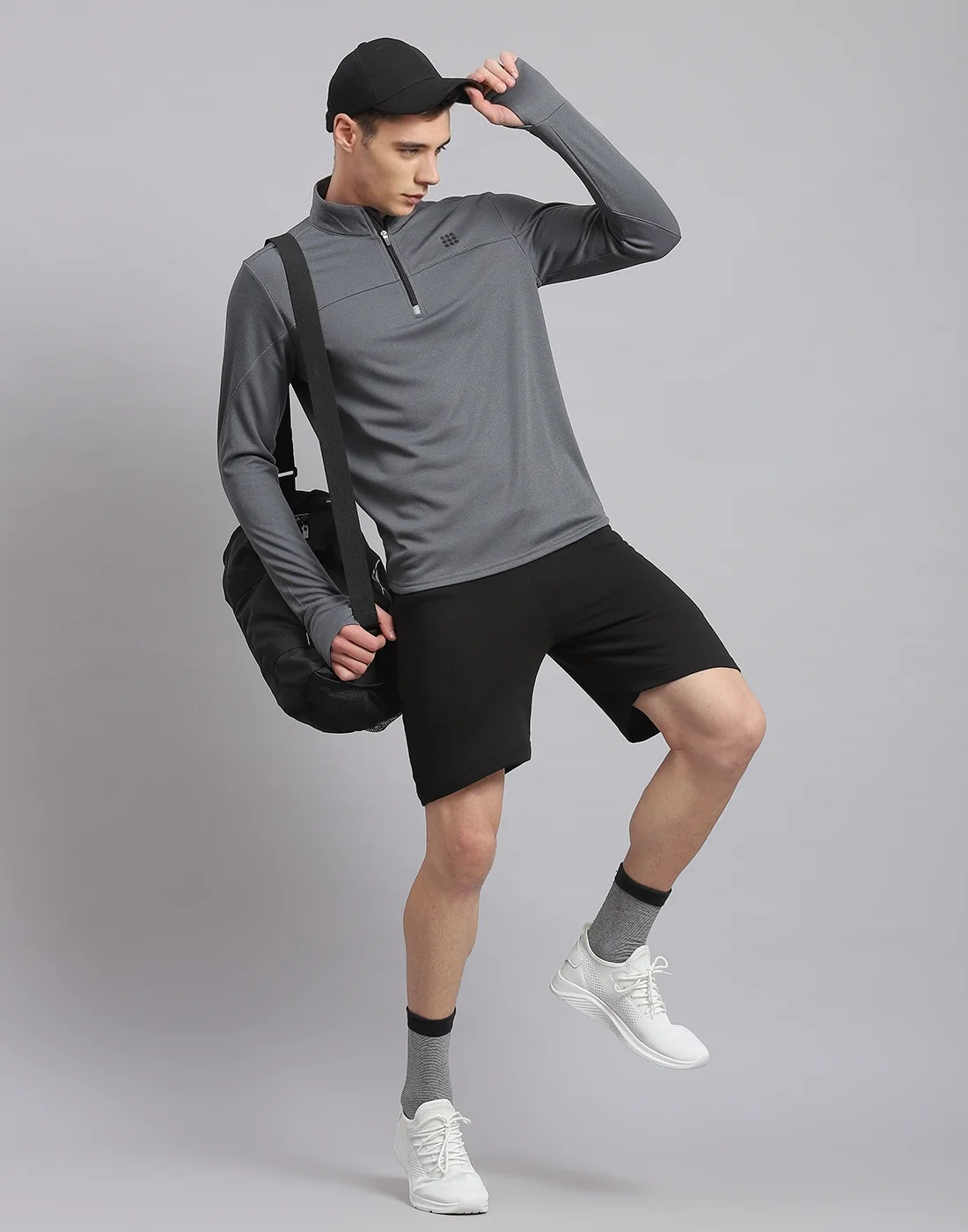 Rock.it Men Grey Solid Stand Collar Full Sleeve Sweatshirt - Image 2