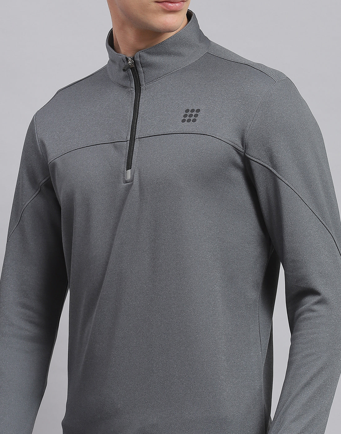 Rock.it Men Grey Solid Stand Collar Full Sleeve Sweatshirt - Image 6