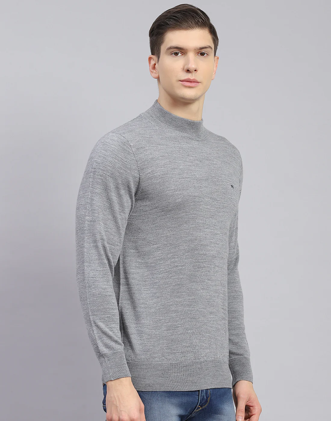 Men Grey Solid T Neck Full Sleeve Sweater - Image 4