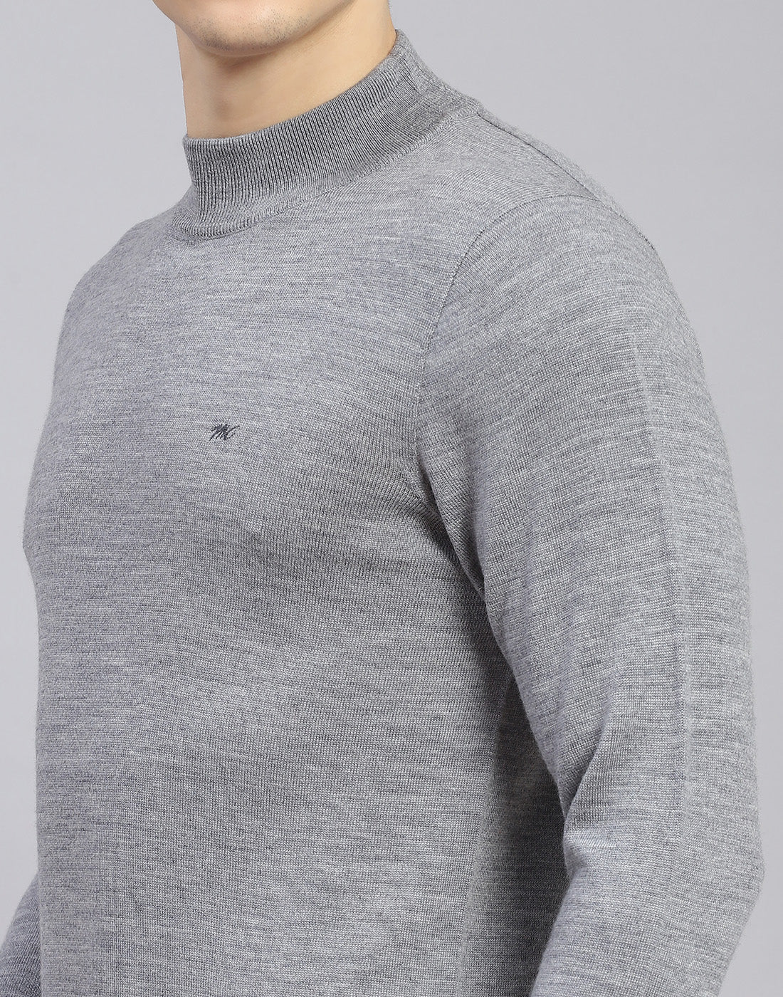 Men Grey Solid T Neck Full Sleeve Sweater - Image 6