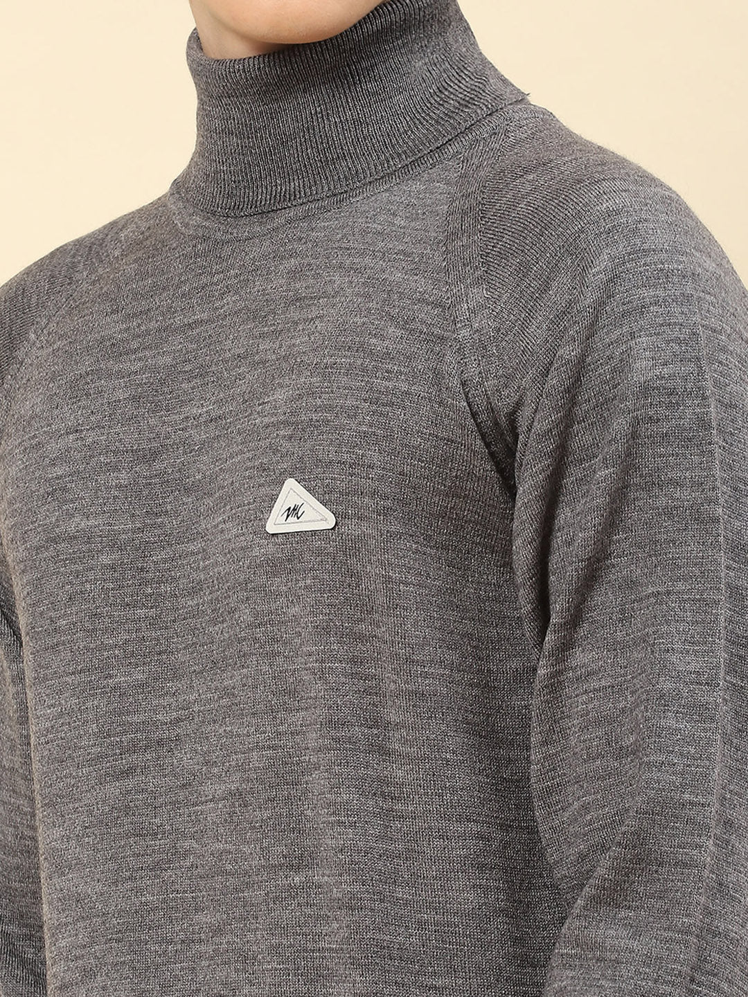 Men Grey Solid Turtle Neck Full Sleeve Pullover - Image 6