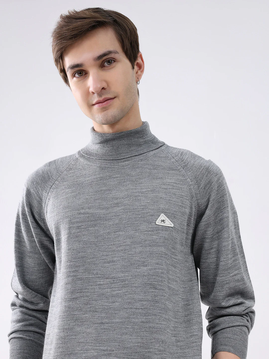 Men Grey Solid Turtle Neck Full Sleeve Pullover - Image 7