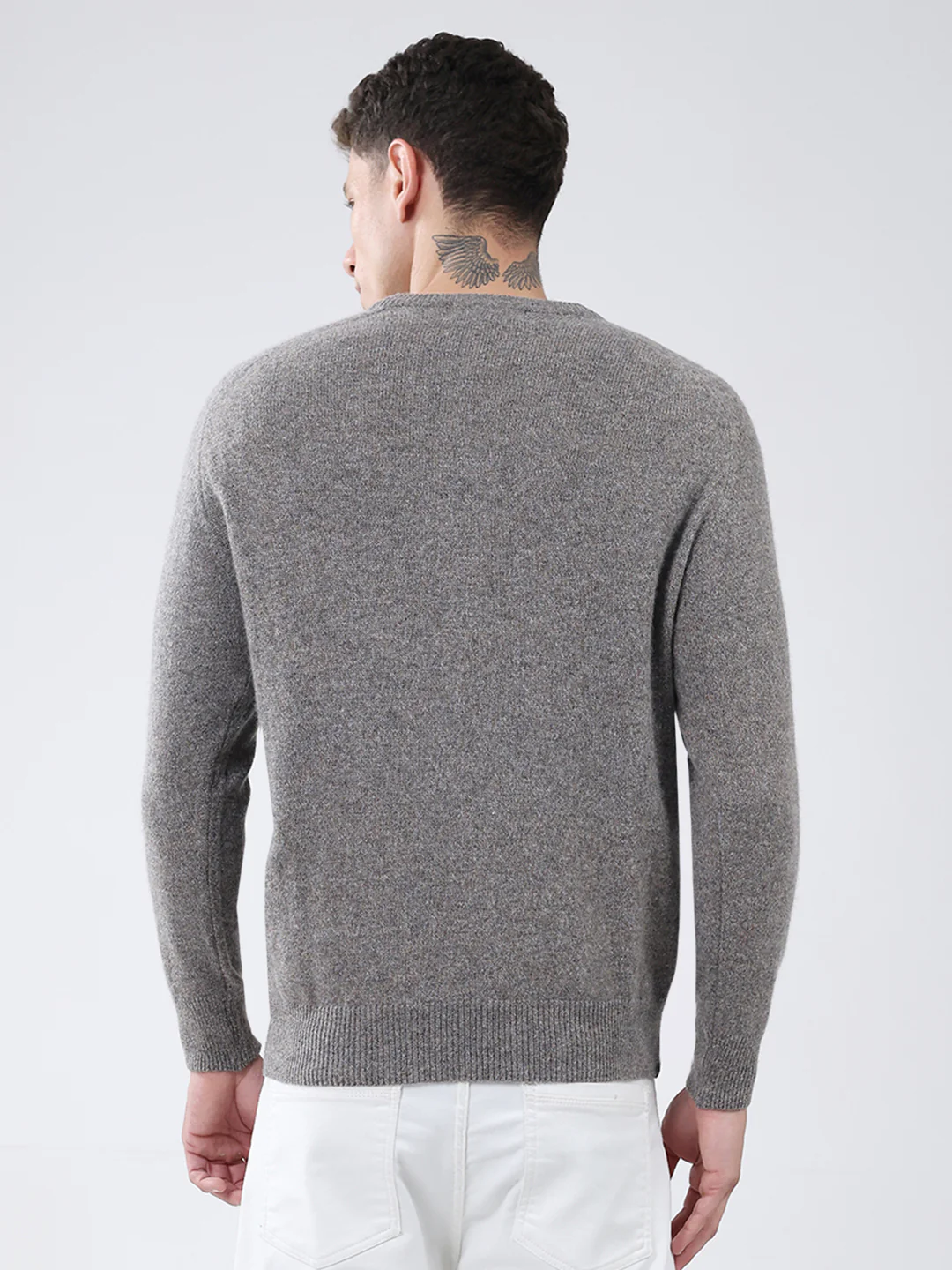 Men Grey Solid V Neck Full Sleeve Pullover - Image 5
