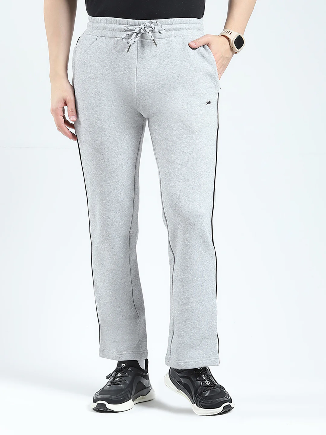 Men Grey Solid Round Neck Full Sleeve Winter Tracksuit - Image 6