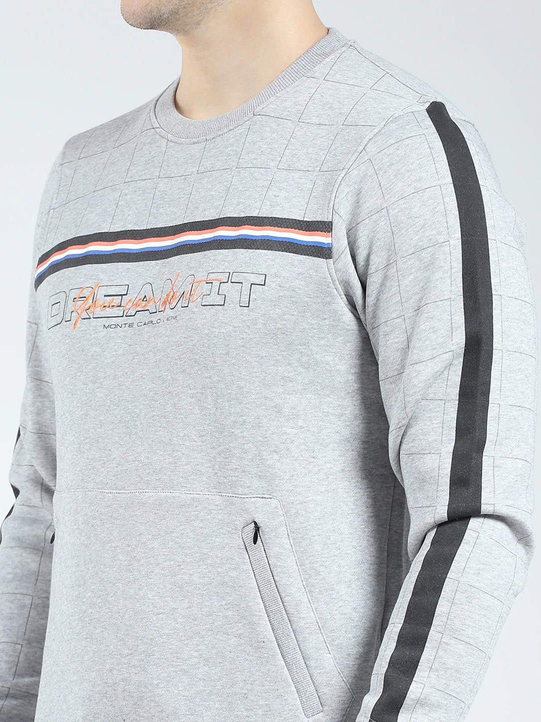 Men Grey Solid Round Neck Full Sleeve Winter Tracksuit - Image 7