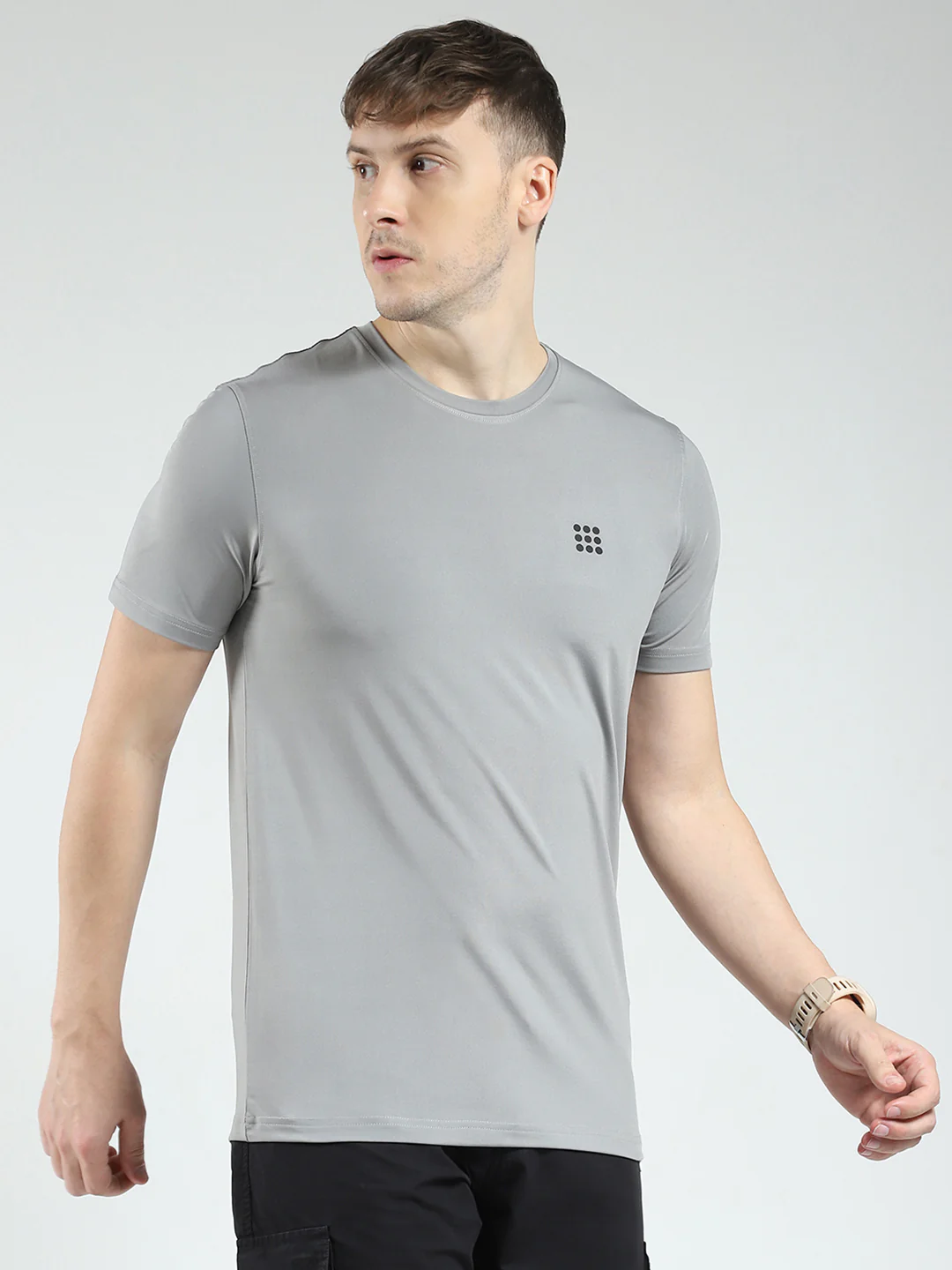 Rock.it Men Grey Solid Round Neck Half Sleeve T-Shirt - Image 4
