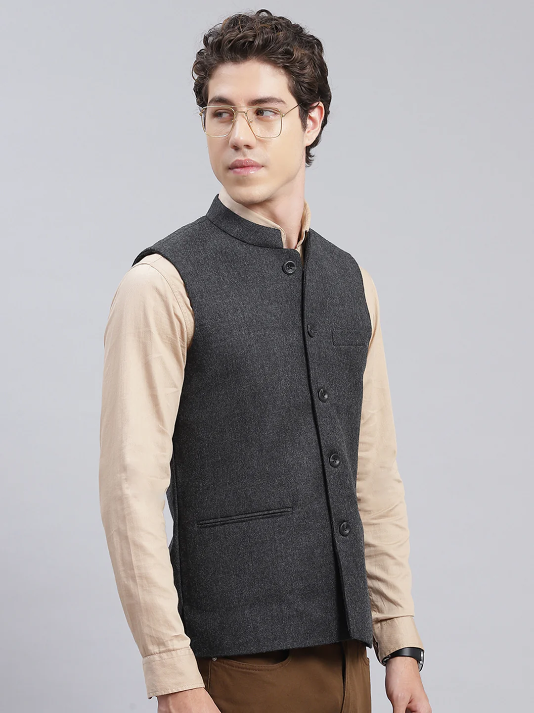 Men Grey Solid Wool blend Coat - Image 3