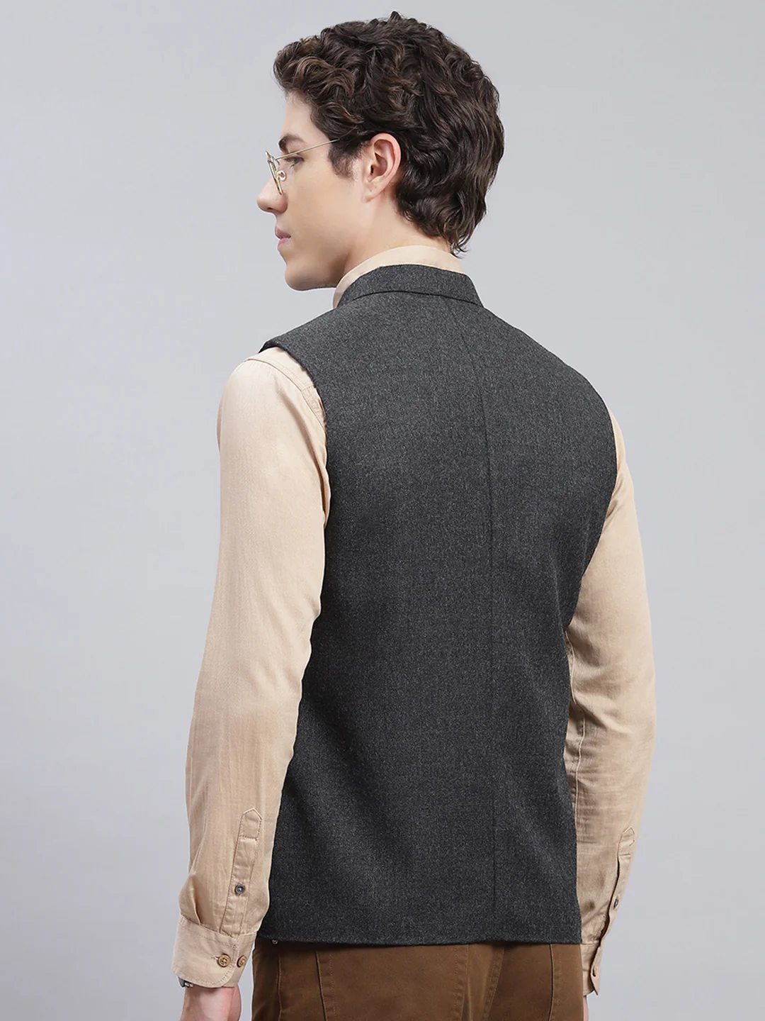 Men Grey Solid Wool blend Coat - Image 5