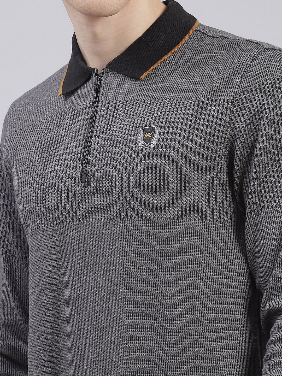 Men Grey Stripe Collar Full Sleeve Sweatshirts - Image 6