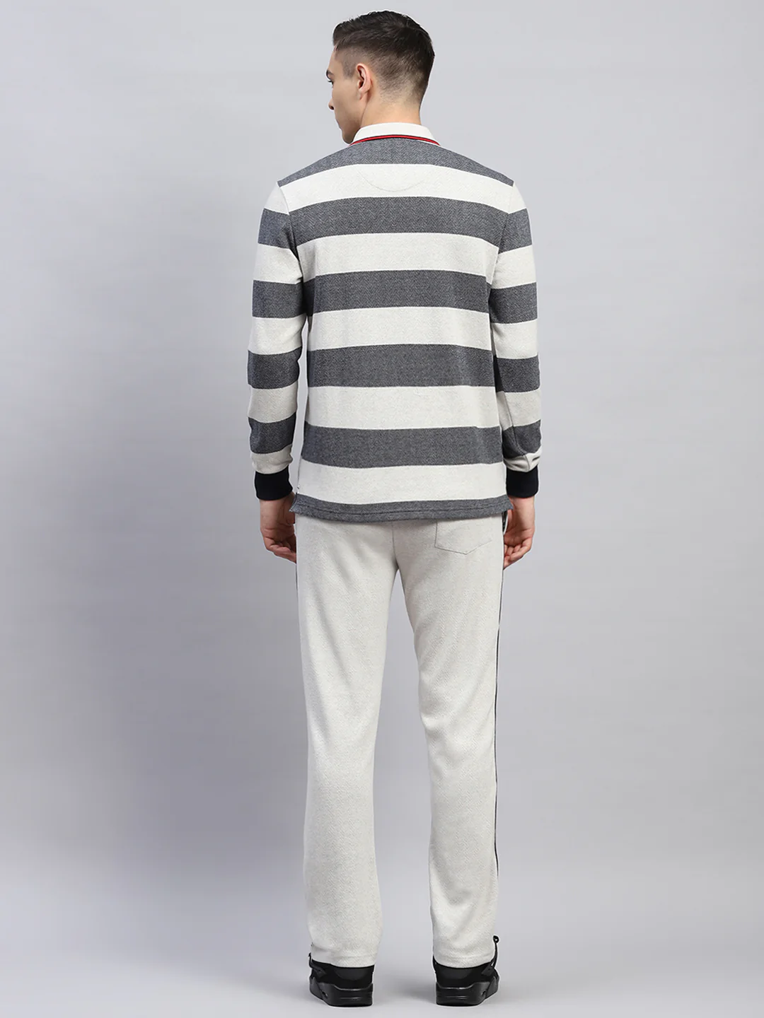 Men Grey Stripe Collar Full Sleeve Winter Tracksuit - Image 5