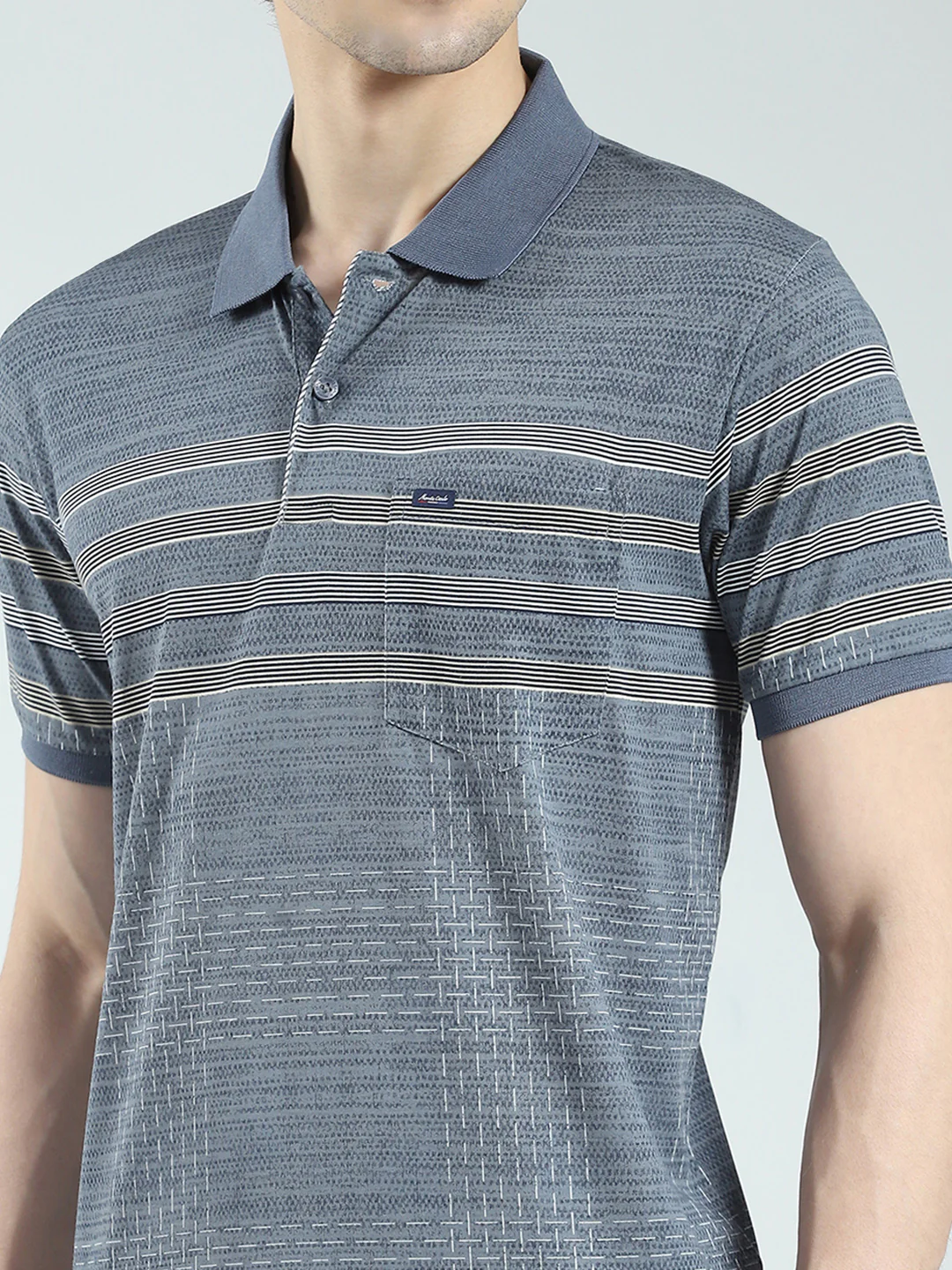 Men Grey Stripe Collar Half Sleeve Lower Set - Image 7