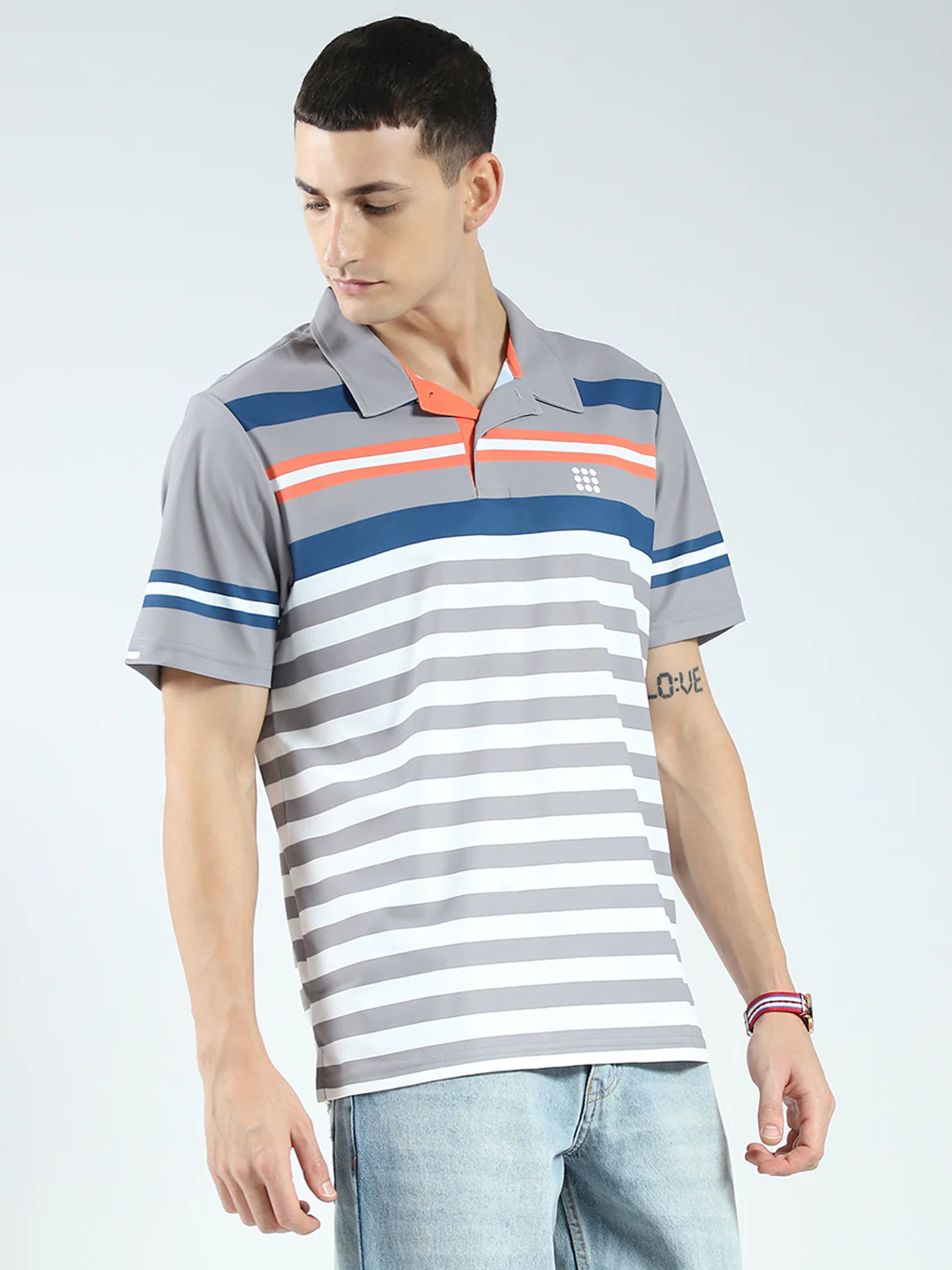 Rock.it Men Grey Stripe Collar Half Sleeve T-Shirt - Image 4