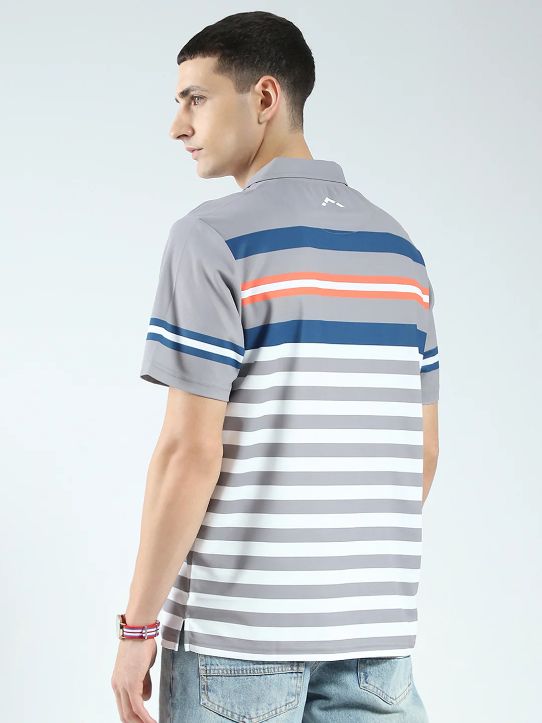 Rock.it Men Grey Stripe Collar Half Sleeve T-Shirt - Image 5