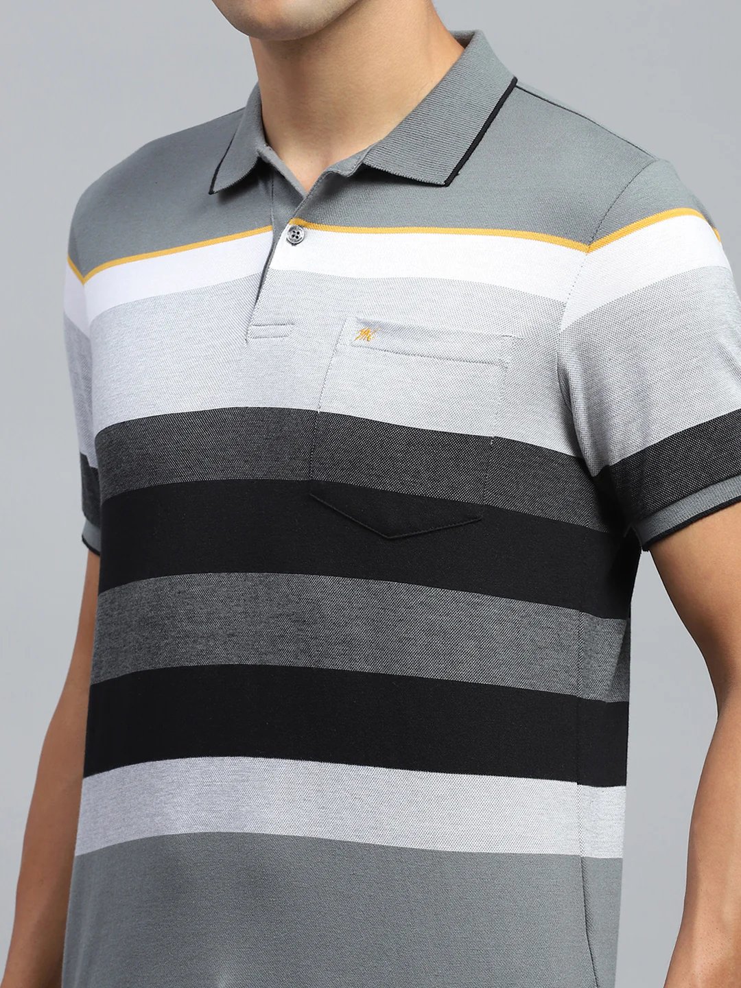 Men Grey Stripe Collar Half Sleeve T-Shirt - Image 6