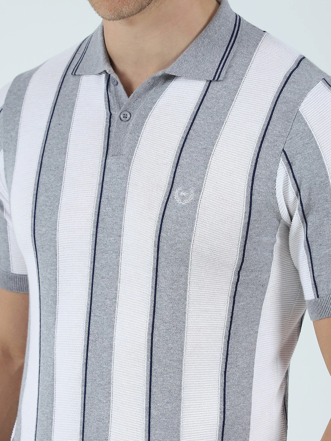 Men Grey Stripe Collar Half Sleeve T-Shirt - Image 7