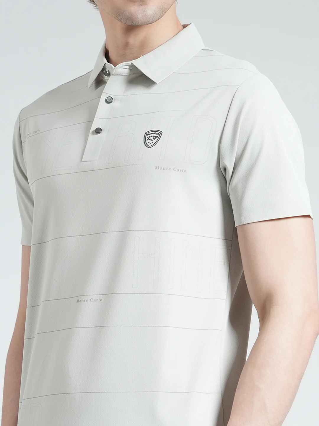Men Grey Stripe Collar Half Sleeve T-Shirt - Image 6