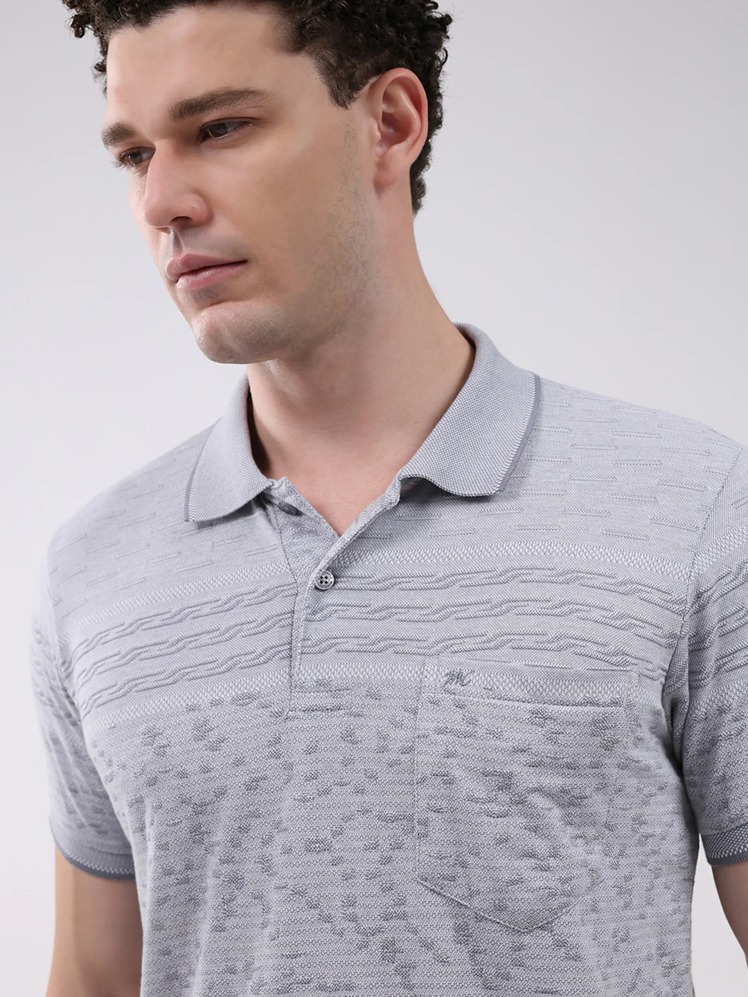 Men Grey Stripe Collar Half Sleeve T-Shirt - Image 7