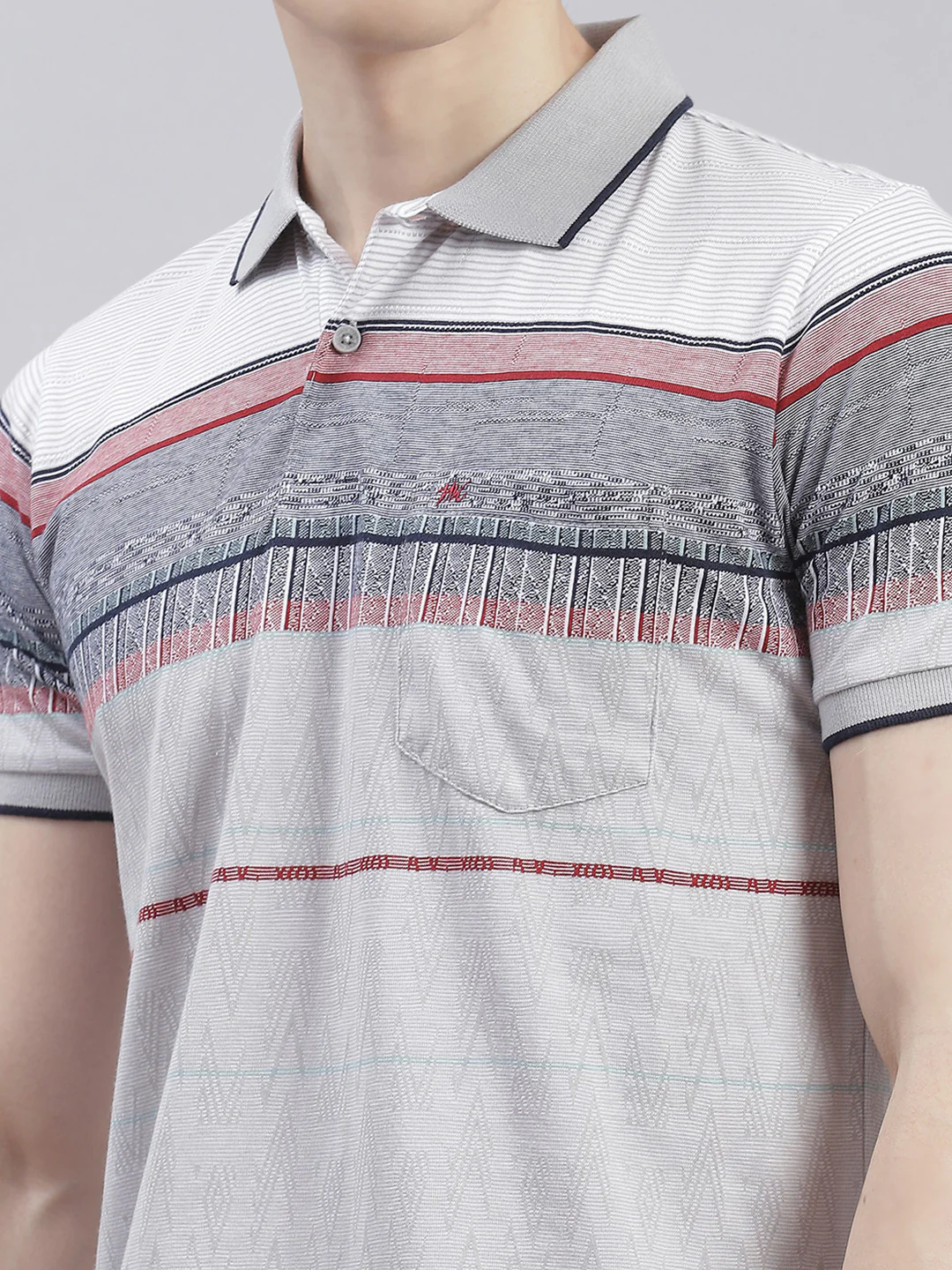 Men Grey Stripe Collar Half Sleeve T-Shirts - Image 6