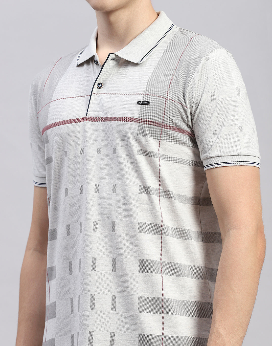 Men Grey Stripe Polo Collar Half Sleeve Lower Set - Image 7