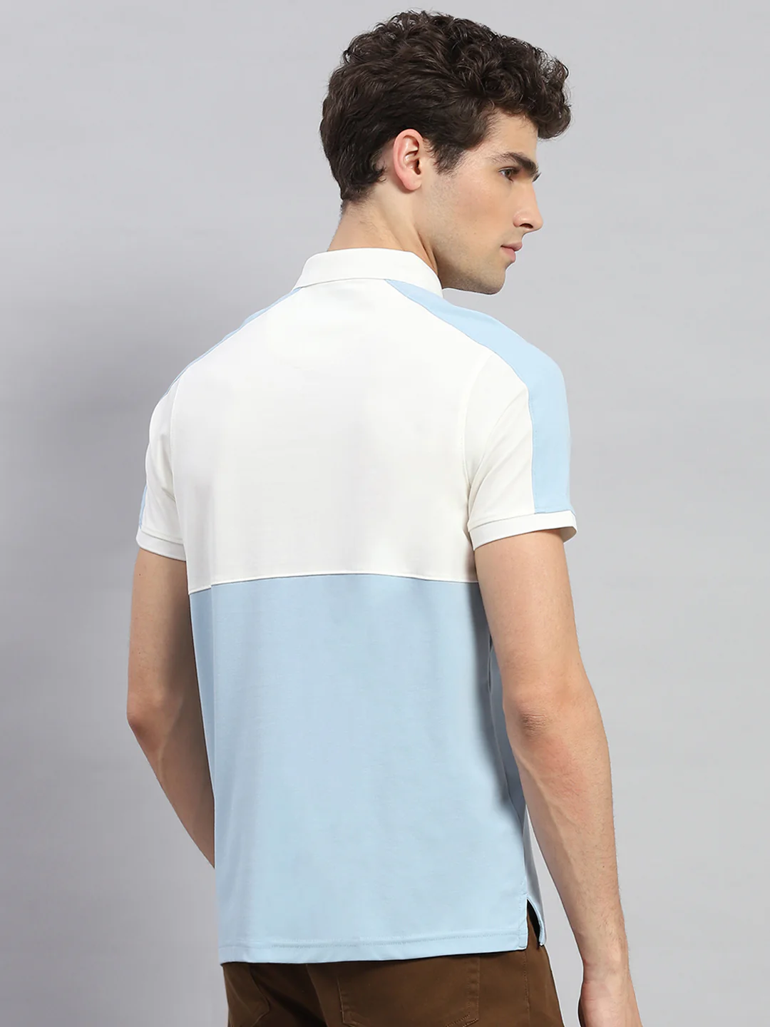 Men Blue Stripe Polo Collar Half Sleeve T-Shirt - Image 5