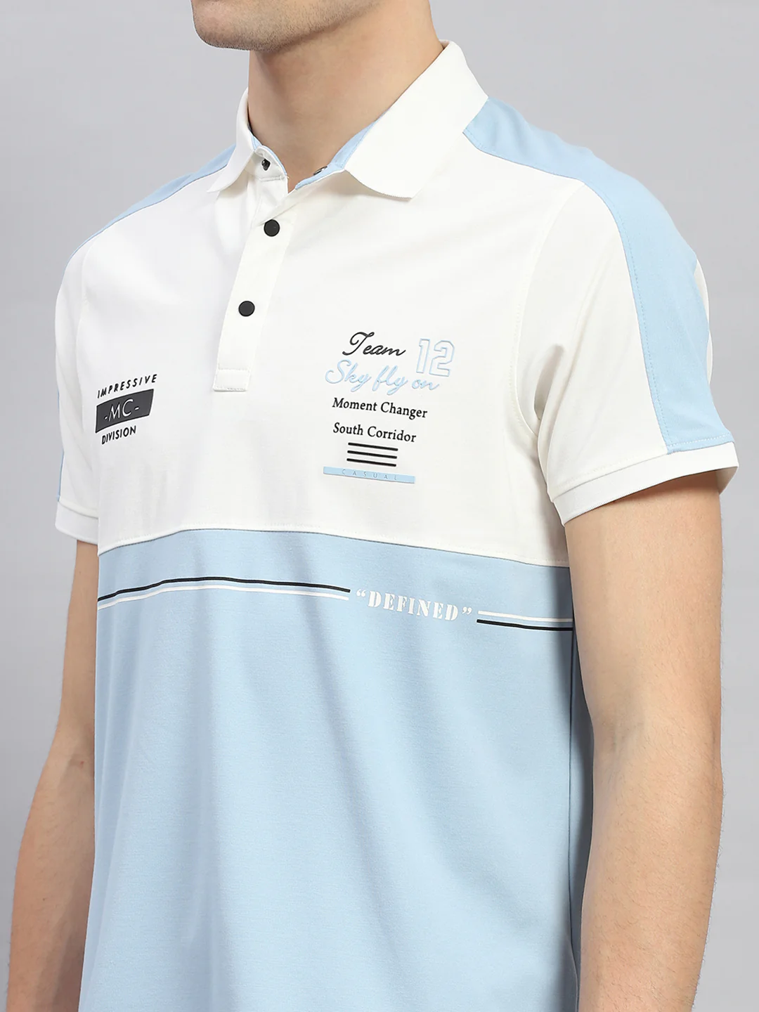 Men Blue Stripe Polo Collar Half Sleeve T-Shirt - Image 6