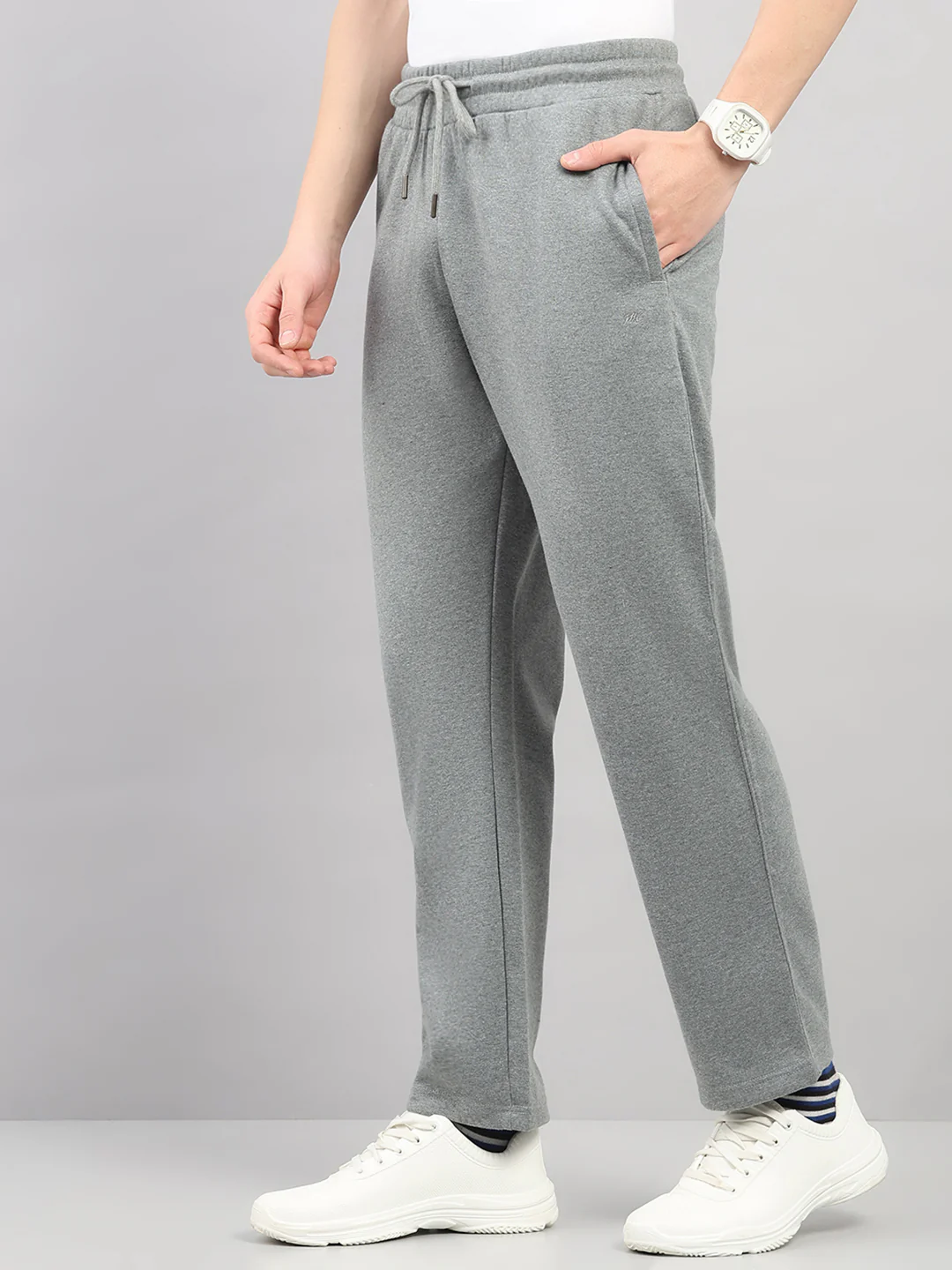 Men Grey Stripe Stand Collar Full Sleeve Winter Tracksuit - Image 7