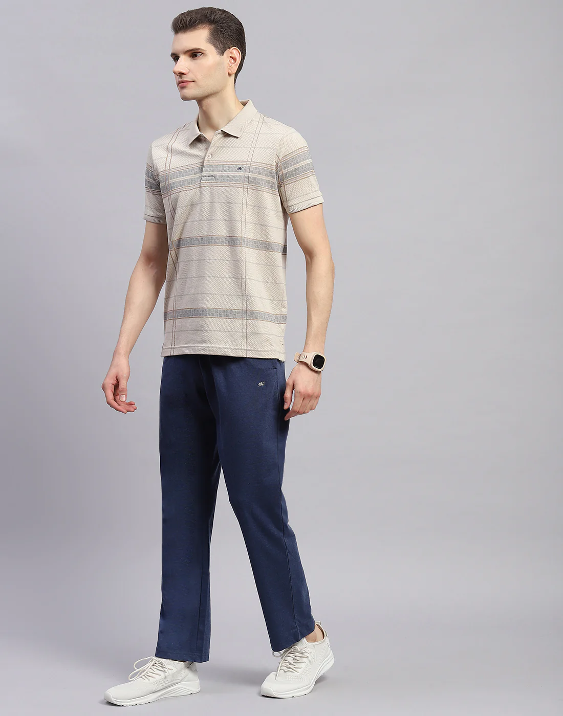 Men Khaki & Navy Blue Solid Polo Collar Half Sleeve Lower Set - Image 3